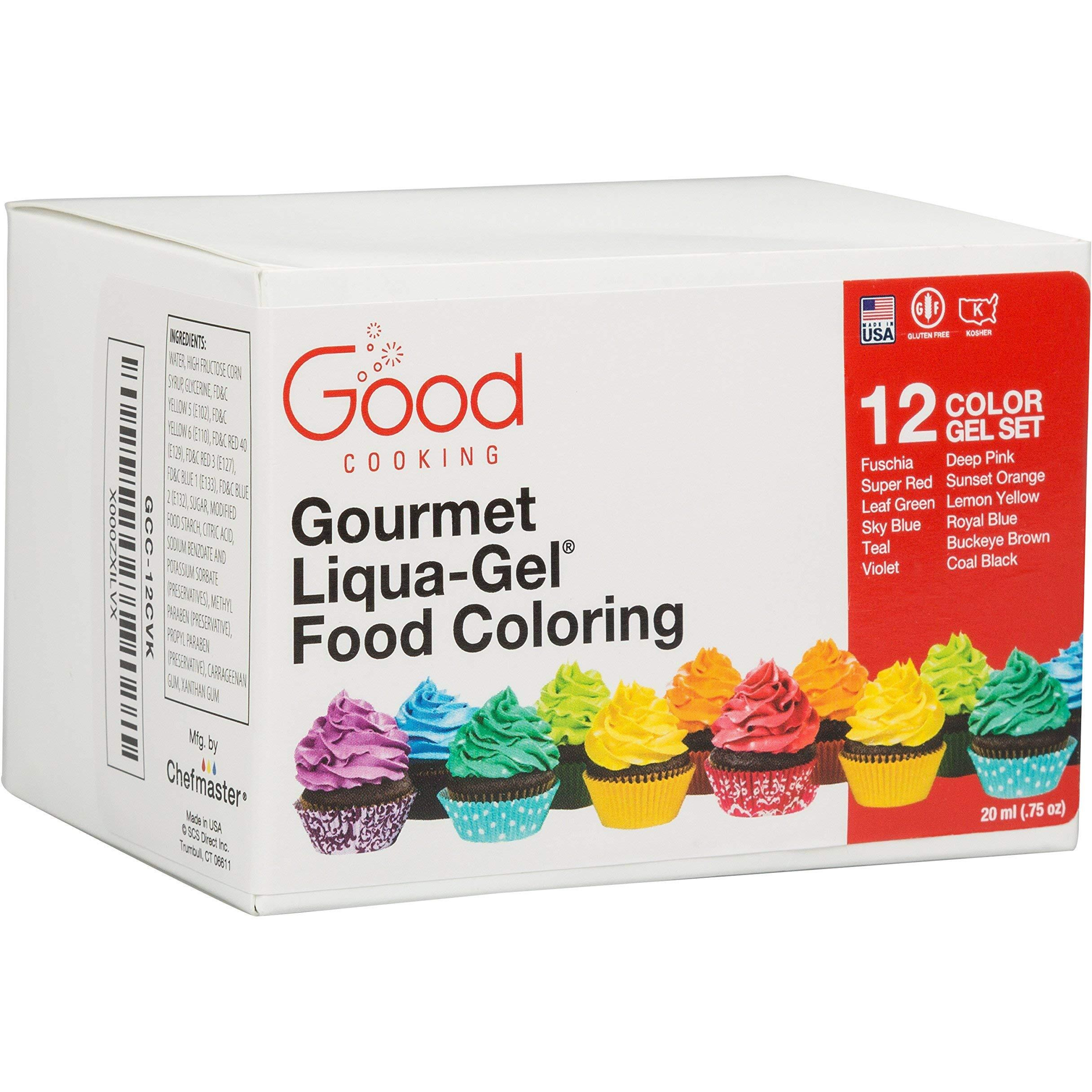 Food Coloring Liqua-Gel 12 Pk Rainbow Color Kit .75 Fl. Oz (22Ml) Bottles - For Holidays, Baking, Arts & Crafts, Decorating, Fondant, Frosting, Chocolate, Cooking, Diy Slime & More - Made In Usa