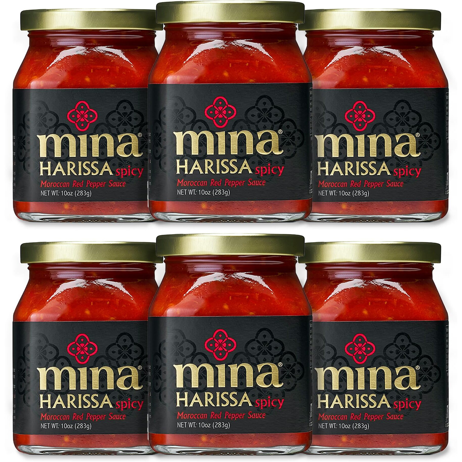 Mina Harissa Hot Sauce, Gourmet Moroccan Heat, Homestyle Spicy Red Chili Harissa Paste With Tangy Twist, 10 Oz (Pack Of 6) Harissa Sauce, Excite Your Senses With Mina Harissa Seasoning