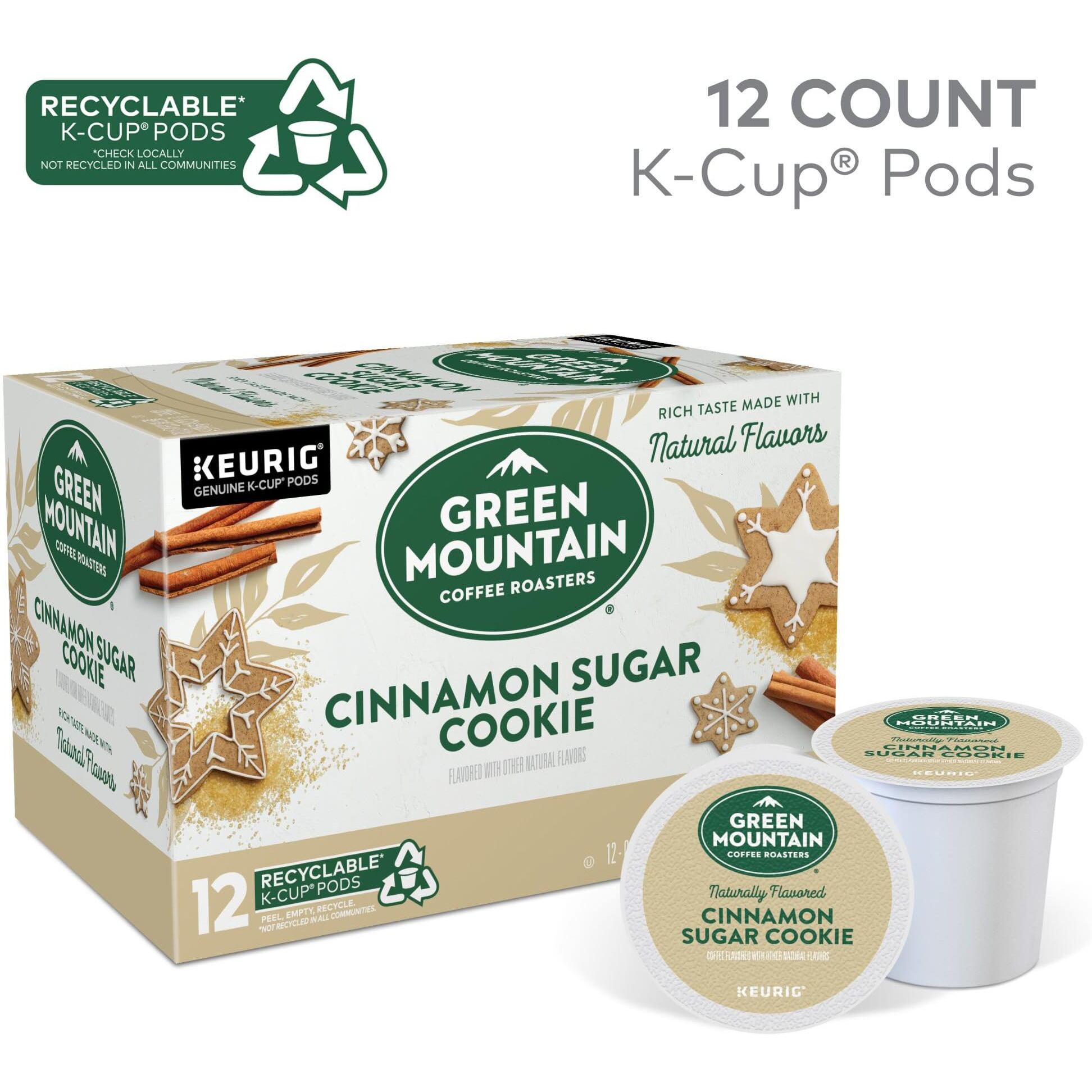 Green Mountain Coffee Roasters Light Roast Pod Cinnamon Sugar Cookie Coffee, 12 Count