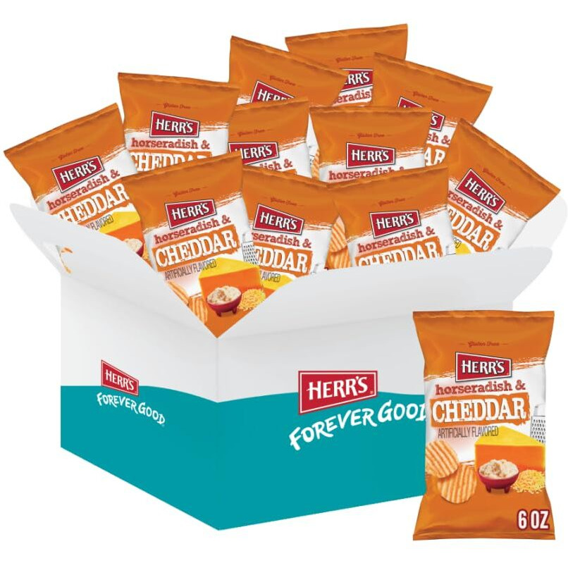 Herrs Potato Chips, Horseradish And Cheddar Flavor, Gluten Free Snacks, 6Oz Bag (12 Count)