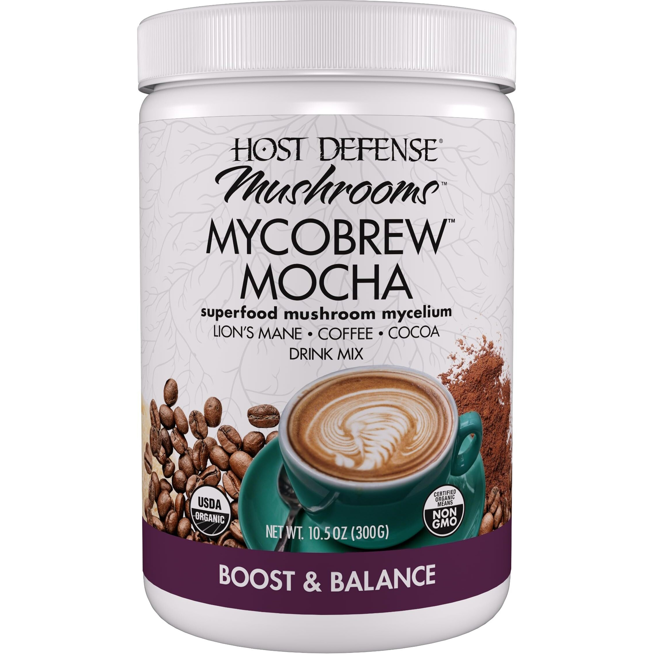 Host Defense Mycobrew Mocha - Mocha Drink Mix - Mocha Powder Includes Lion's Mane Mushroom - Drink Mix With Fair Trade Certified Cocoa & 100% Arabica Instant Coffee - 10.5 Oz (20 Servings)