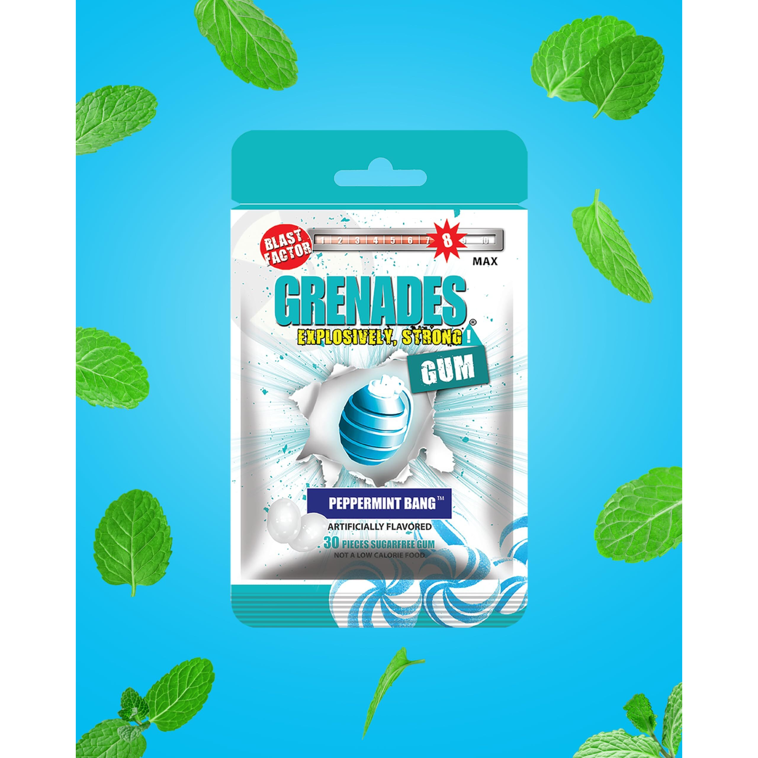 Grenades Gum - Power Pack Ice - Strong Mint Gum - 3-Pack, 90Pcs - Mint Flavor Pack (Super-Uber Mint, Peppermint And Spearmint) - Ultimate Fresh Breath & Serious Sinus Busting Power