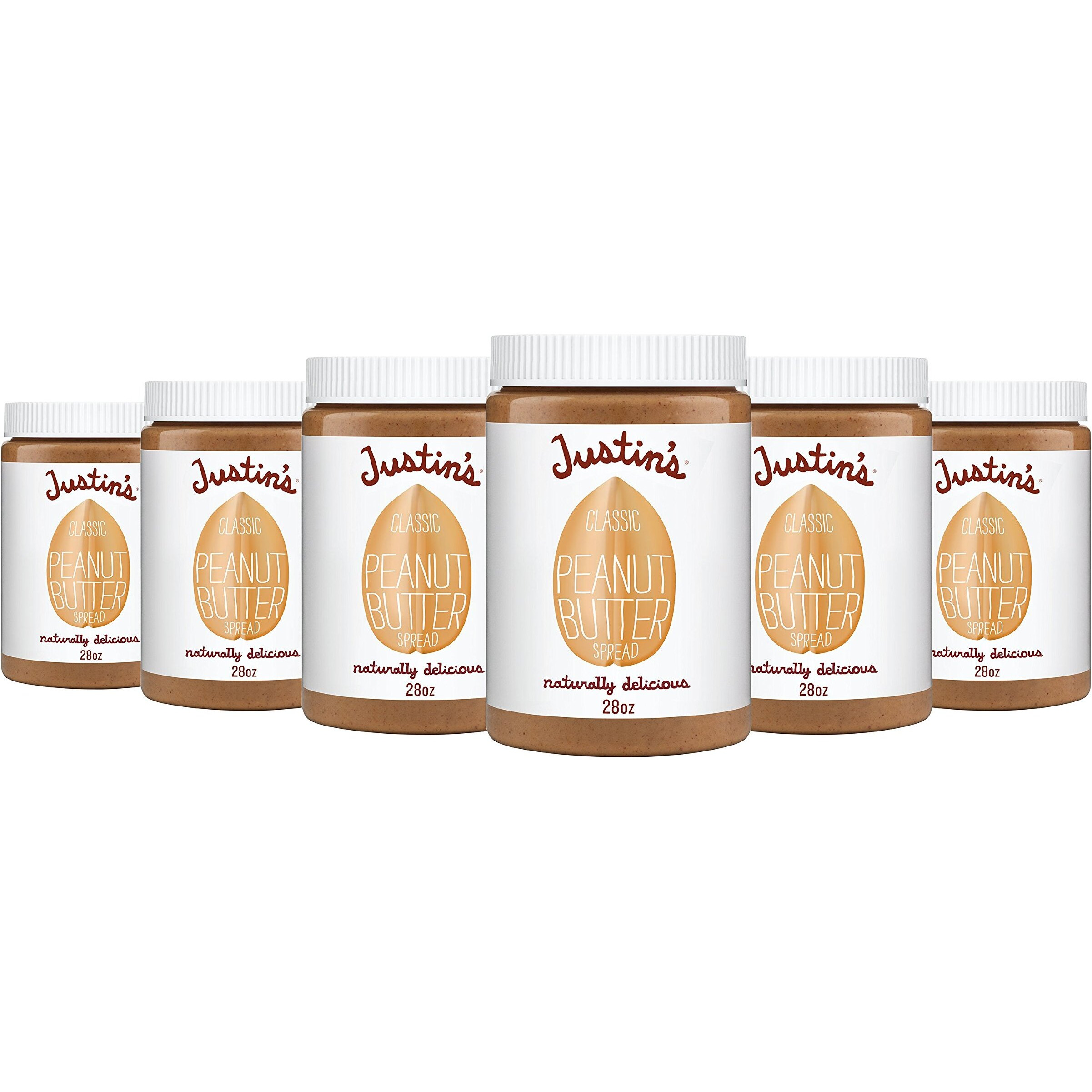 Justin's Classic Peanut Butter, Only Two Ingredients, Gluten-Free, Non-Gmo, Responsibly Sourced, 28 Ounce Jar (6 Pack)