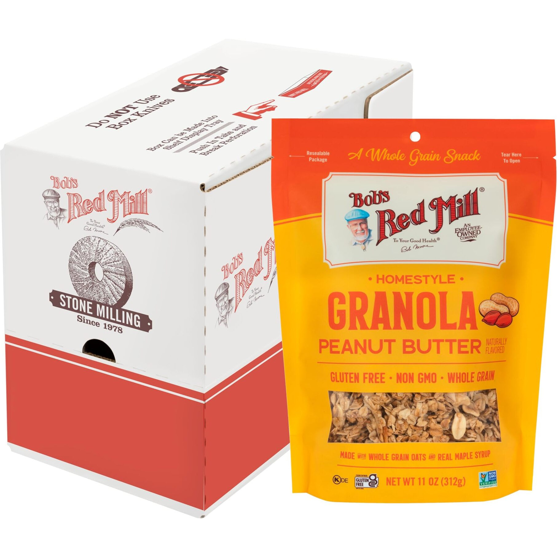 Bobs Red Mill Peanut Butter Homestyle Granola, 11 Ounce Bag (Pack Of 6), Certified Gluten Free, Non-Gmo, Whole Grain