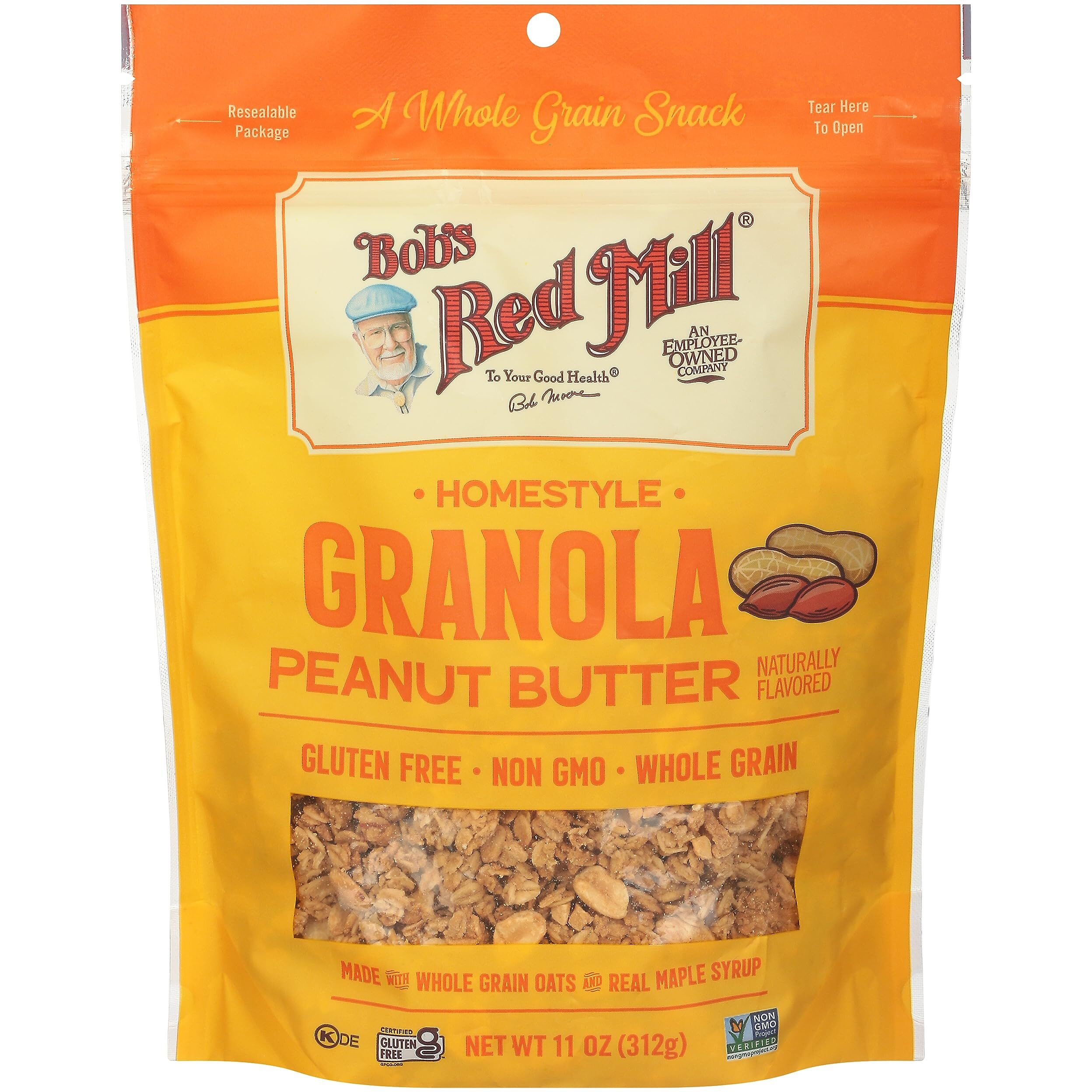 Bobs Red Mill Peanut Butter Homestyle Granola, 11 Ounce Bag (Pack Of 6), Certified Gluten Free, Non-Gmo, Whole Grain