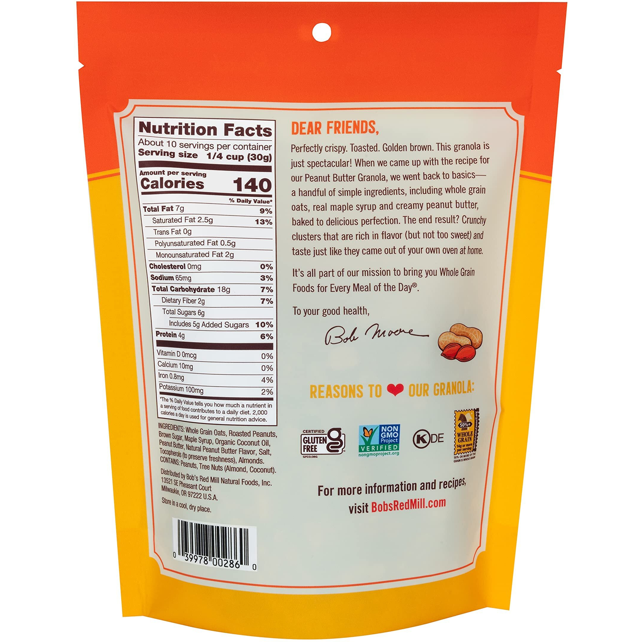 Bobs Red Mill Peanut Butter Homestyle Granola, 11 Ounce Bag (Pack Of 6), Certified Gluten Free, Non-Gmo, Whole Grain