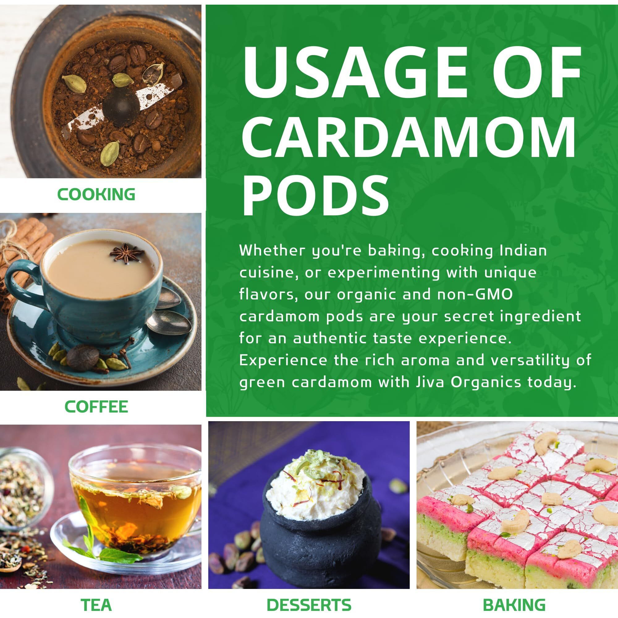 Jiva Organic Green Cardamom Pods Whole - Non-Gmo, Premium Quality, Jumbo Size - 3.5 Ounce Bag