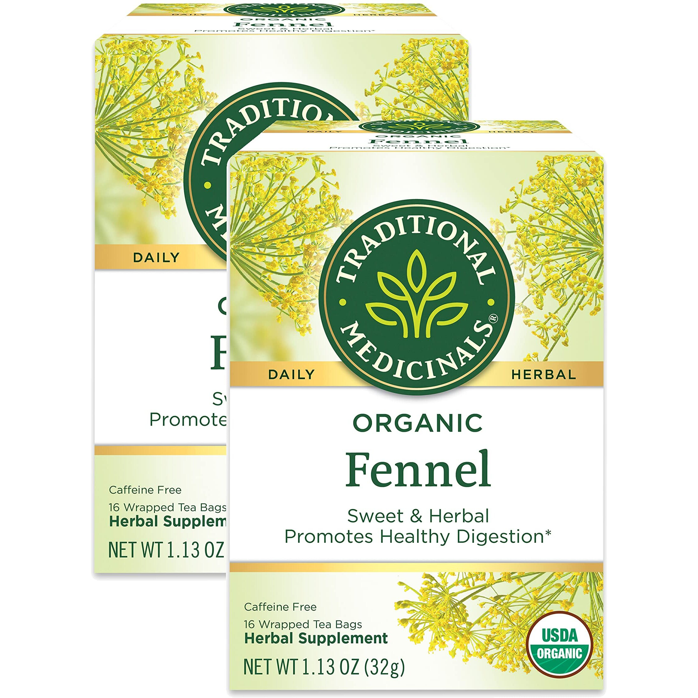 Traditional Medicinals Organic Fennel Herbal Tea, Promotes Digestive Health, (Pack Of 2) 32 Tea Bags Total