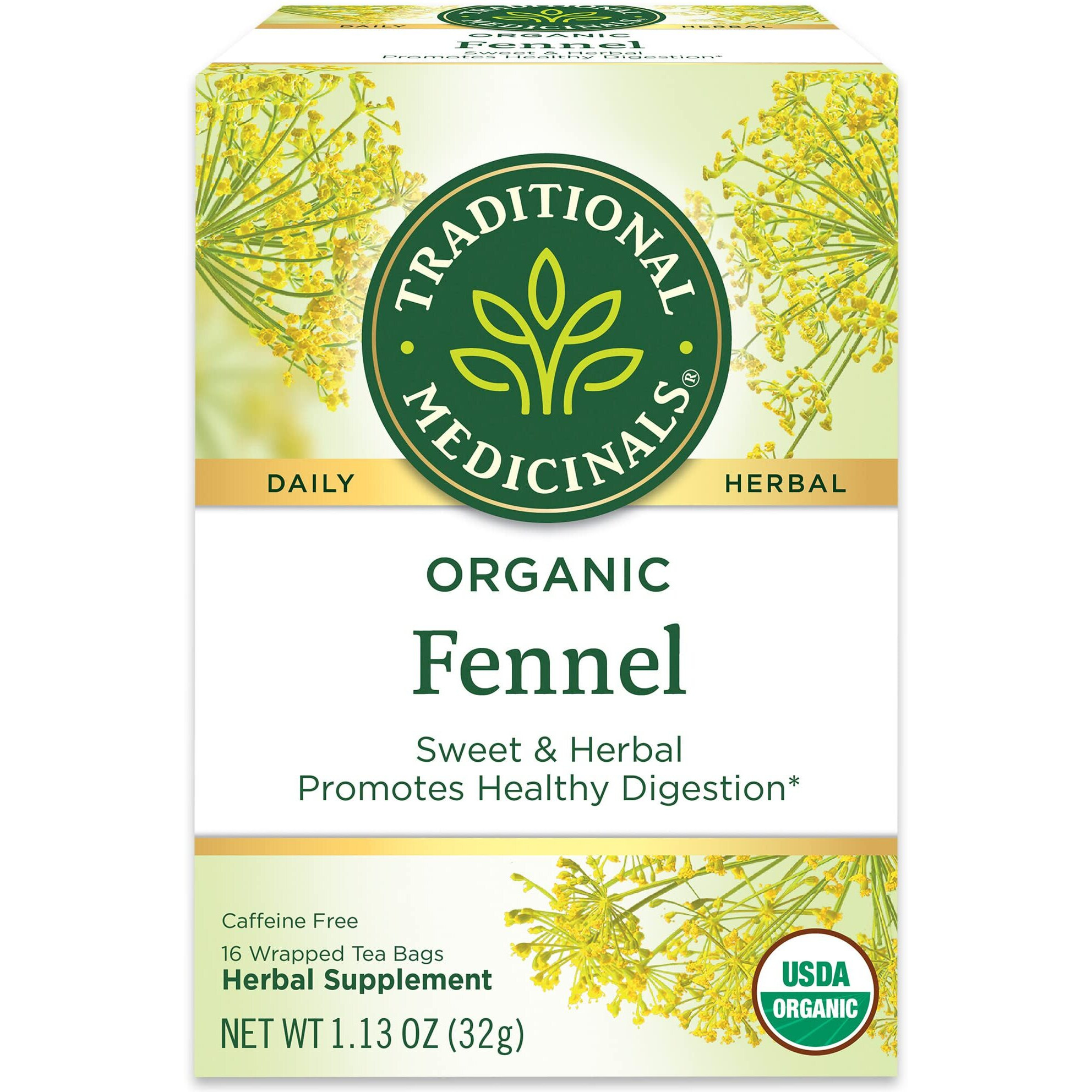Traditional Medicinals Organic Fennel Herbal Tea, Promotes Digestive Health, (Pack Of 2) 32 Tea Bags Total