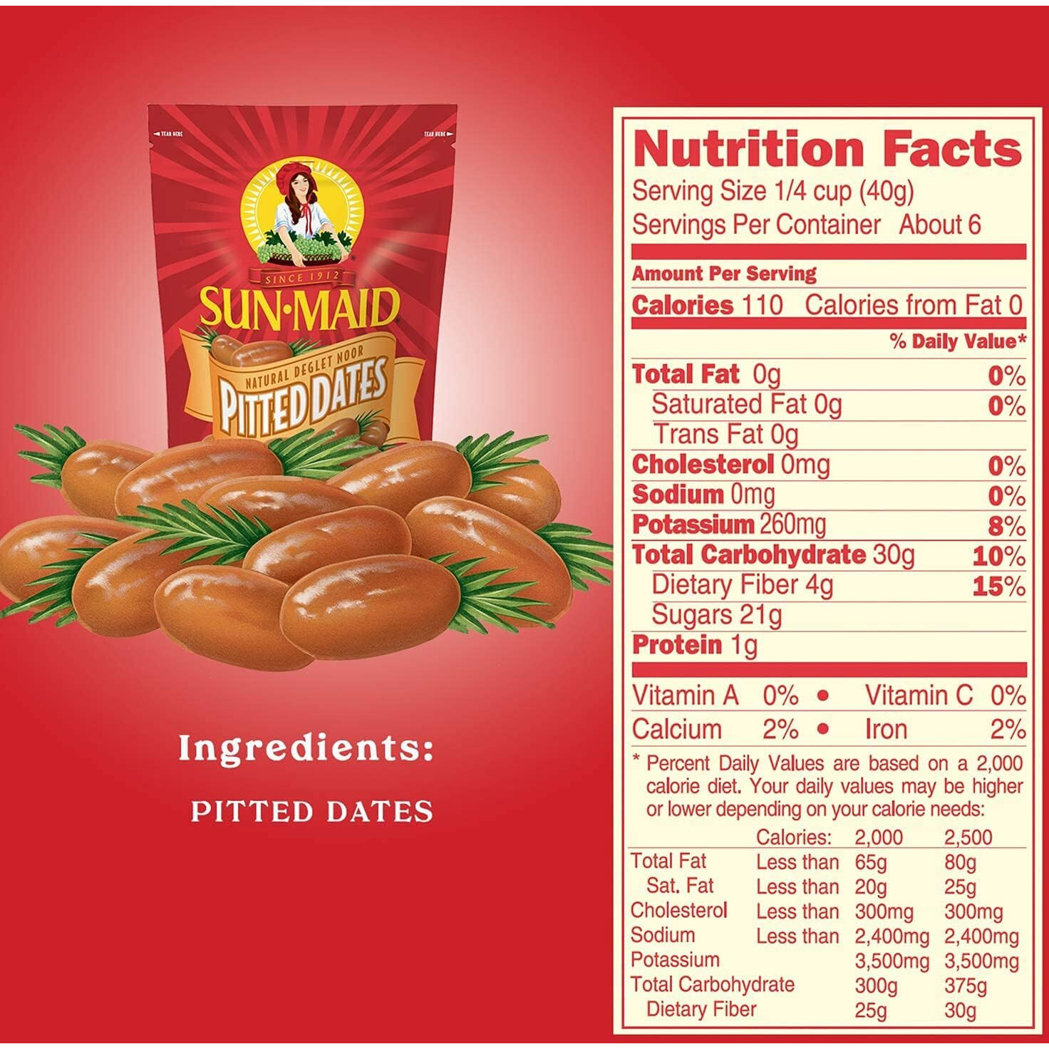 Sun-Maid Deglet Noor Pitted Dried Dates - (4 Pack) 8 Oz Resealable Bag - Pitted Deglet Noor Dates Dried Fruit Snack For Lunches, Snacks, And Natural Sweeteners