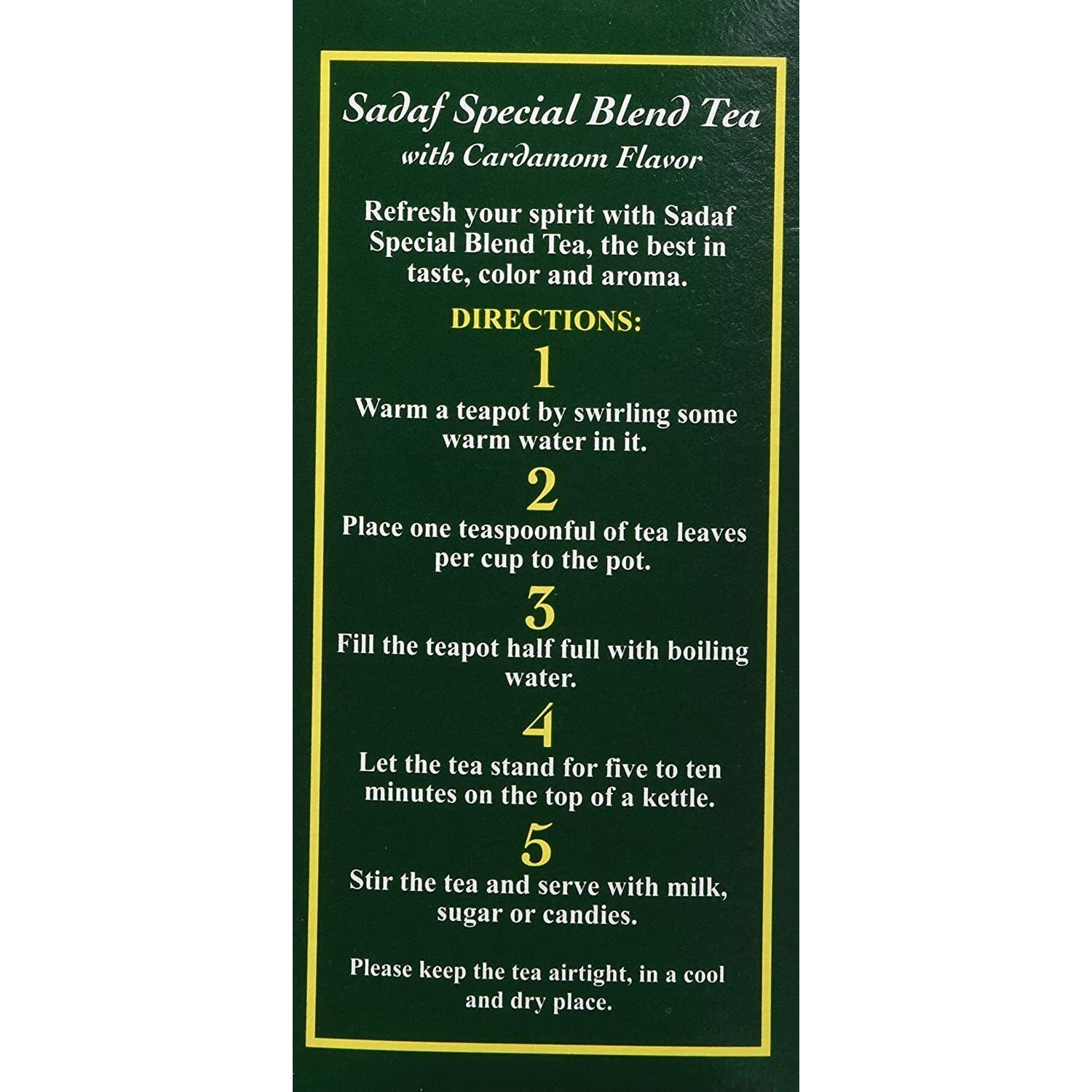 Sadaf Cardamom Tea Loose Leaf Box 16 Oz - Special Blend Cardamom Ceylon Black Tea - Product Harvested In Sri Lanka
