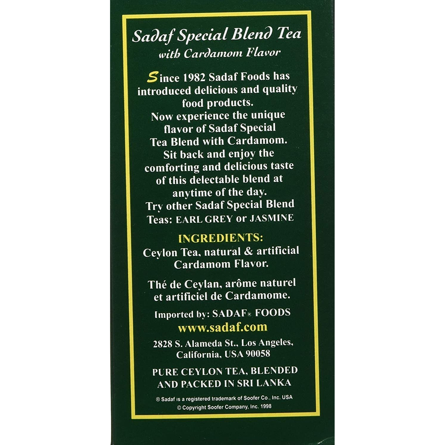 Sadaf Cardamom Tea Loose Leaf Box 16 Oz - Special Blend Cardamom Ceylon Black Tea - Product Harvested In Sri Lanka