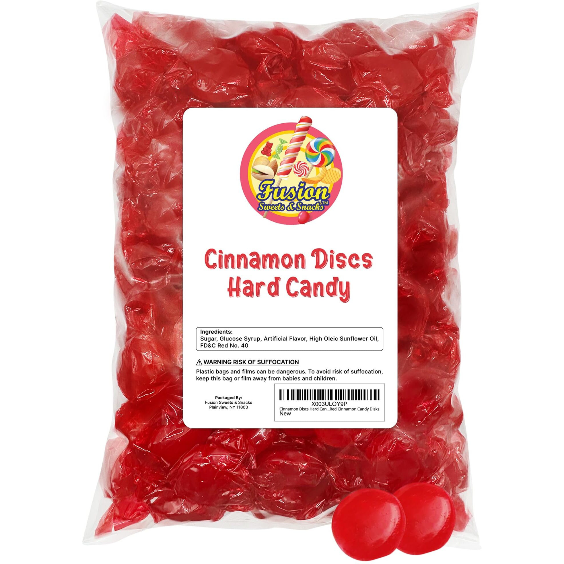 Cinnamon Discs Hard Candy - Bulk 2 Pounds Individually Wrapped Red Cinnamon Candy Disks (Approx 150 Pieces)