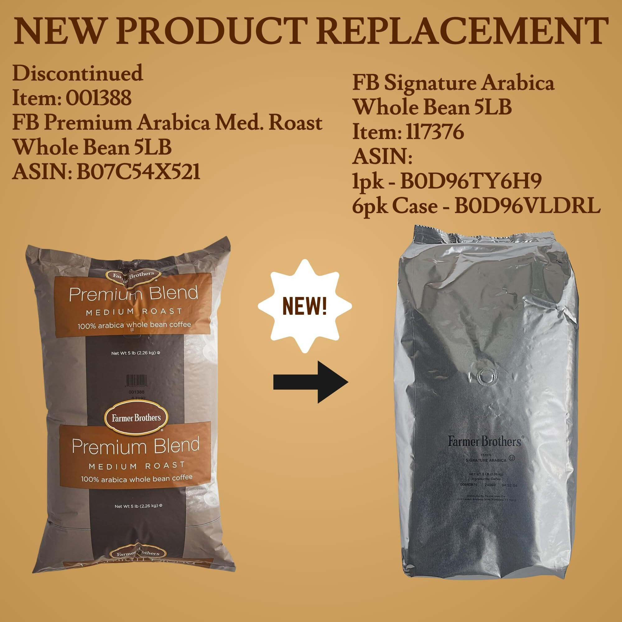 Farmer Brothers Coffee, Whole Bean Coffee, 5Lb, Replaces 1388 (One Bag, Signature Arabica)