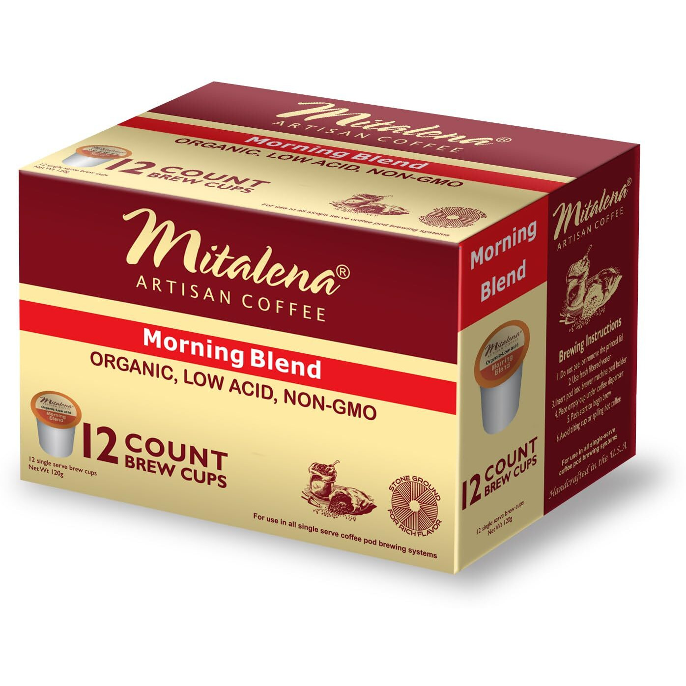 Mitalena Artisan Coffee Variety Pack - 72 Low Acid Organic Coffee Pods, Compatible With Keurig K Cup Coffee Maker - Try 6 Different Flavors - Small Batch Artisan K Cups