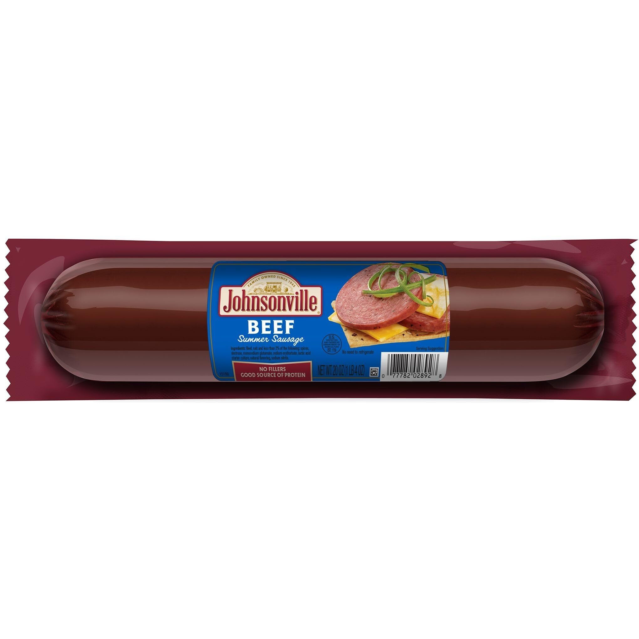 Johnsonville Beef Summer Sausage 1/20Oz, Good Source Of Protein, Great For Charcuterie & Cheese