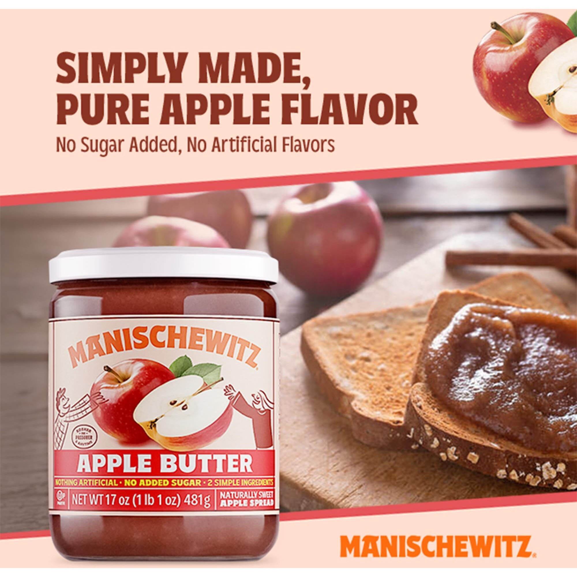 Manischewitz Apple Butter, 17Oz | Smooth & Sweet Spread, Great For Sauces & Glazes, No Sugar Added