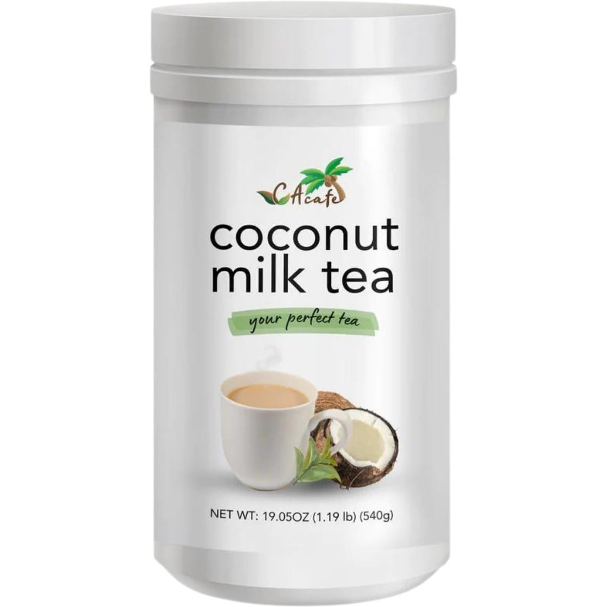 Cacafe Coconut Tea, Coconut Infused Green Tea, Creamy Drink Mix, Make Iced Or Hot, Packed With Antioxidants, Natural Energy And Stress Relief 19.05Oz