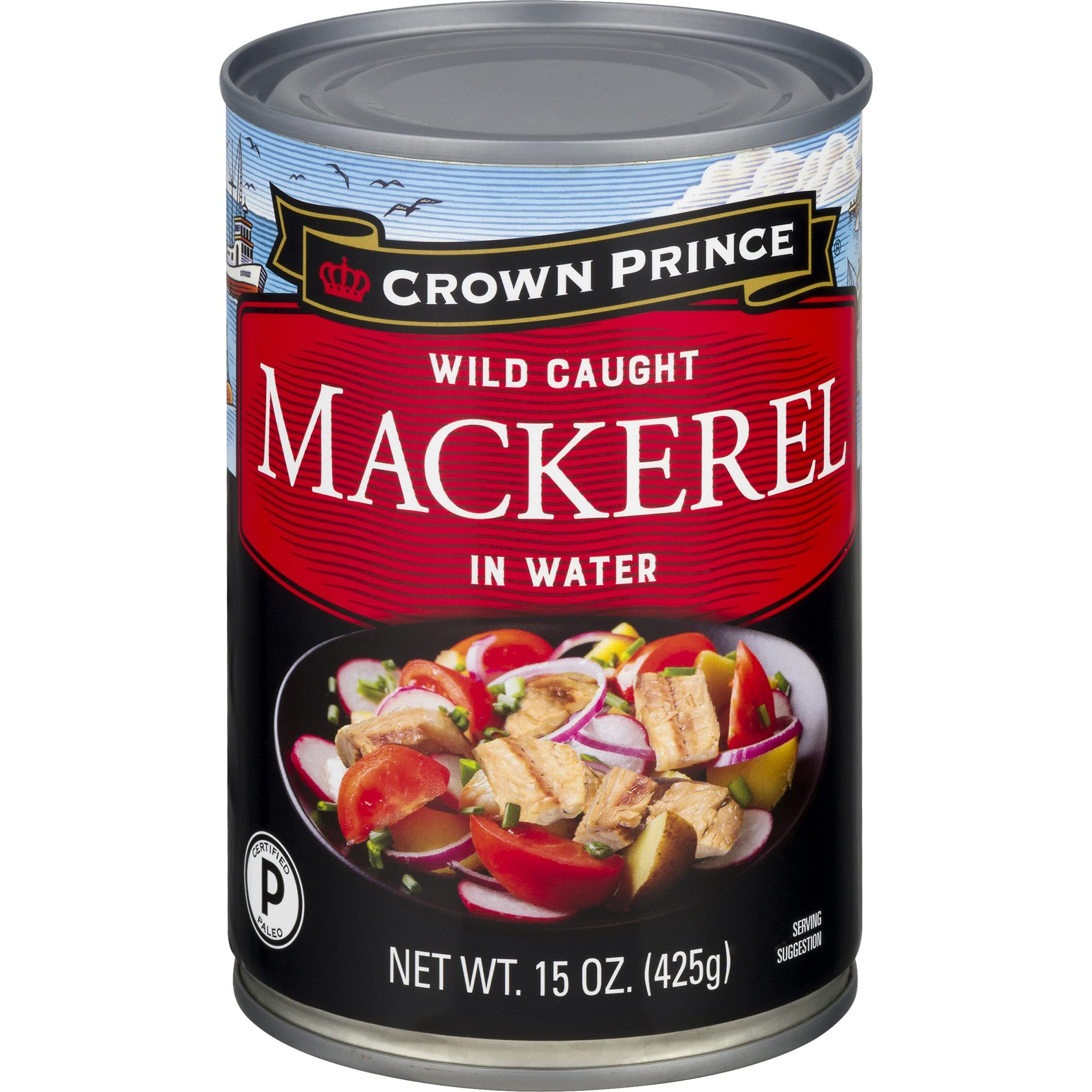 Crown Prince Mackerel In Water, 15-Ounce Cans (Pack Of 12)
