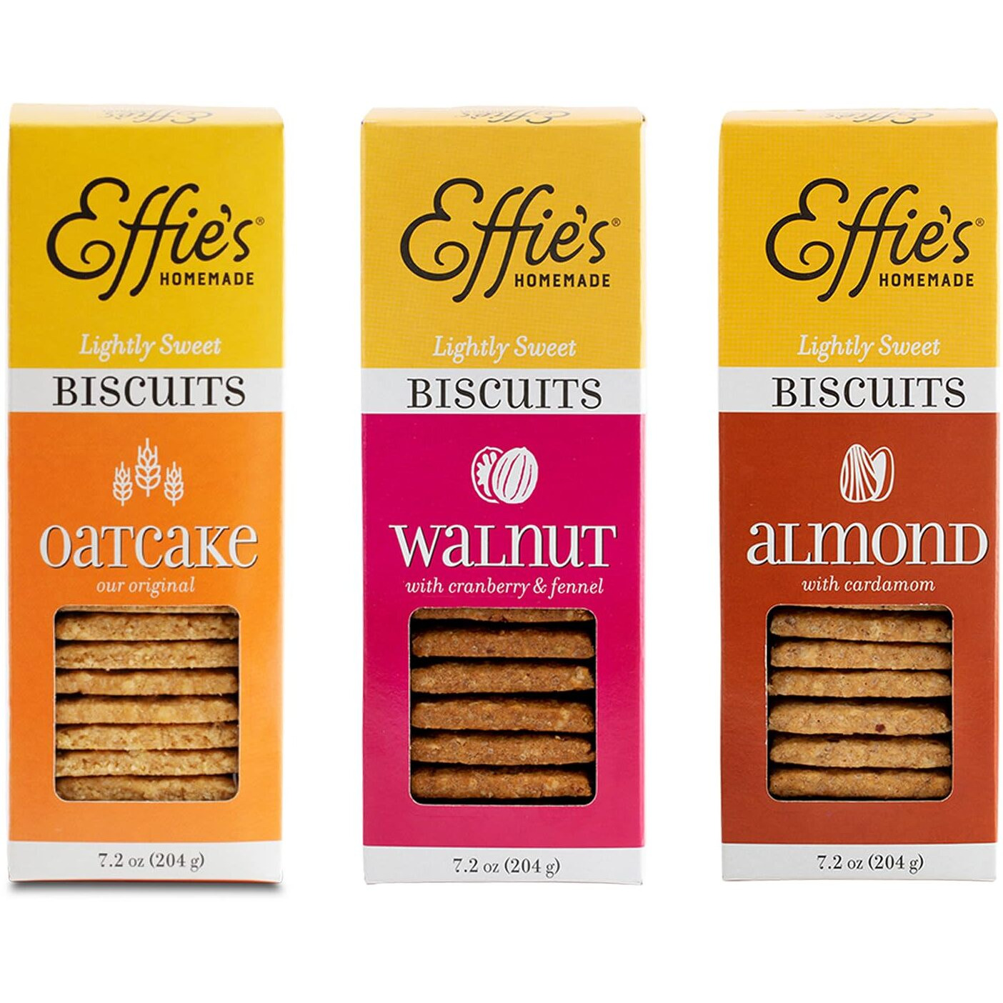 Effie's Homemade Biscuits - Variety Pack - Oatcakes, Walnut, Almond - 3 Pack