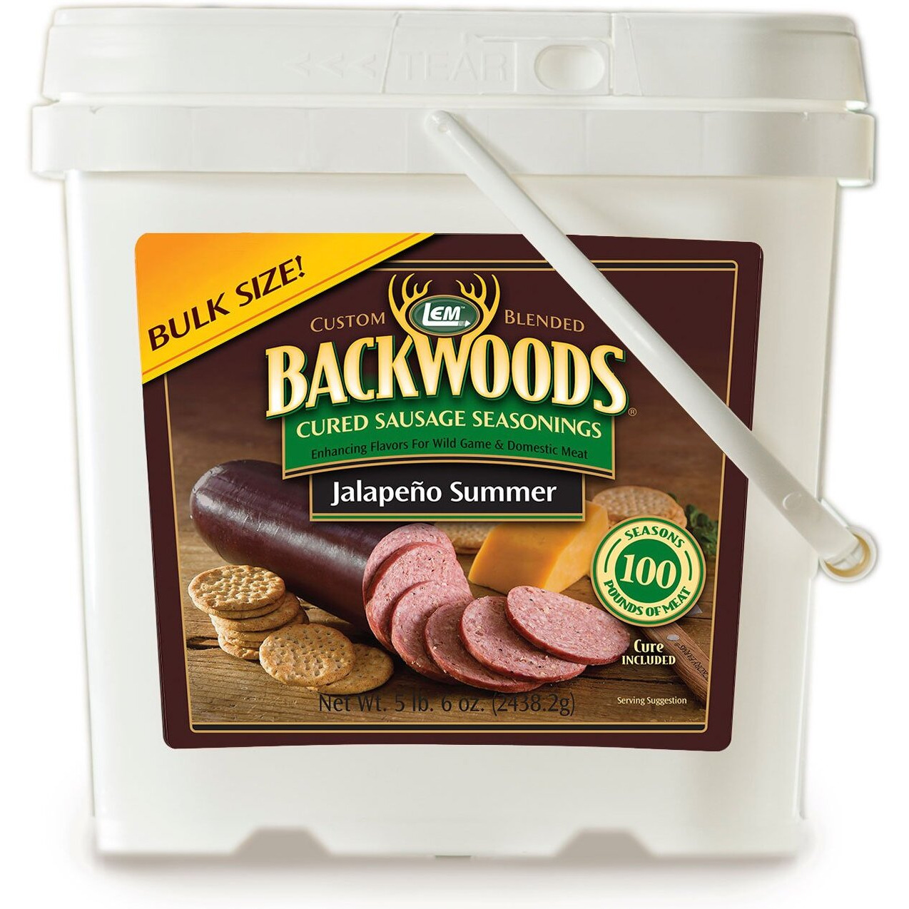 Lem Products Backwoods Jalapeno Summer Cured Sausage Seasoning, Ideal For Wild Game And Domestic Meat, Seasons Up To 100 Pounds Of Meat, 5 Pound, 4 Ounce Bucket With Pre-Measured Cure Packet Included