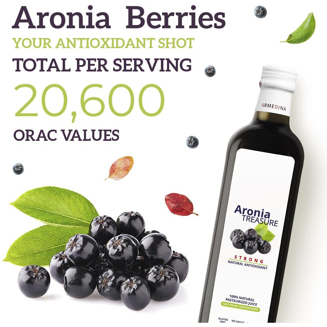 [Aronia Treasure] 100% Aronia Berry Juice Rich In Antioxidants, Gluten-Free, Vegan, Not From Concentrate, Made From Premium Aronia Berries