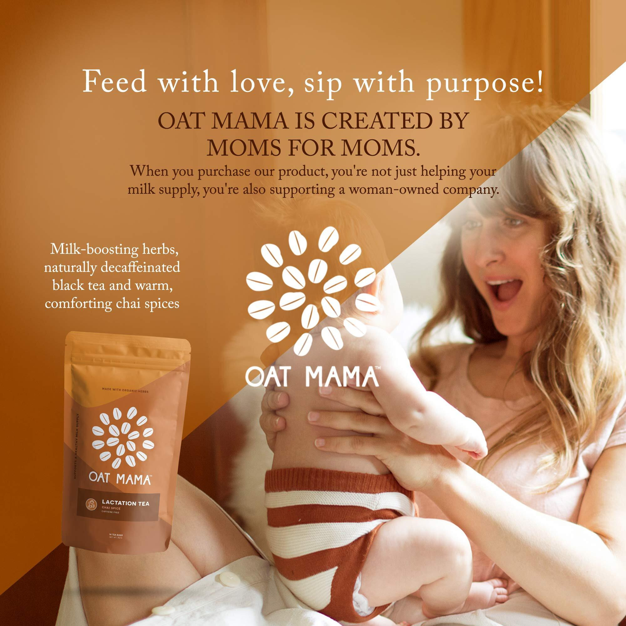 Oat Mama Lactation Tea Chai Spice, Breastfeeding Support For New Moms, Organic Herbs To Help Increase Milk Supply, Women-Owned, 14 Tea Bags