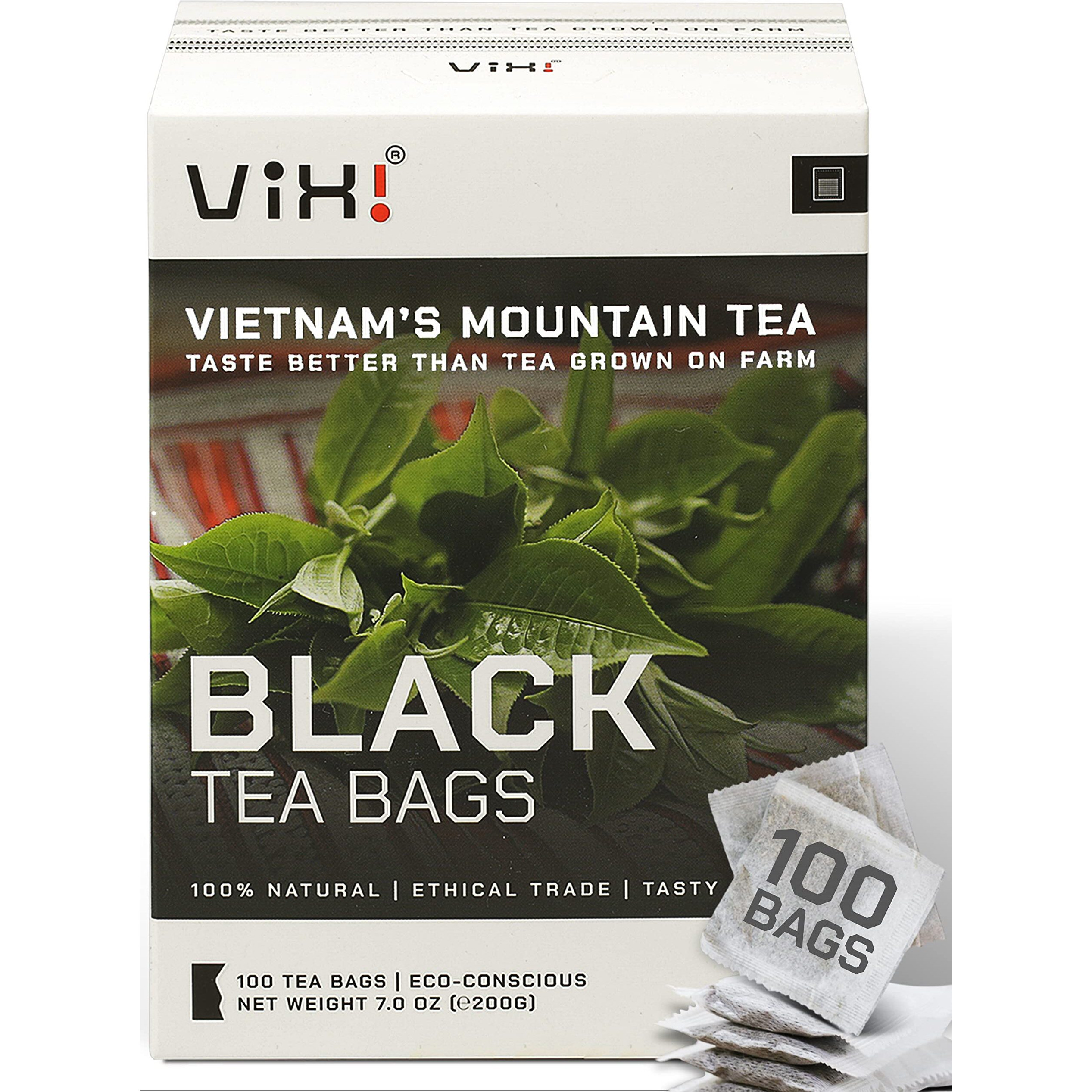 Vixi Black Tea Bags, 100 Counts, Vietnam's Mountain Tee, Ancient Tea Tree, Bold And Balanced Flavored, Caffeinated, Tagless, Asian, 100% Natural For Hot, Iced And Cold Brew