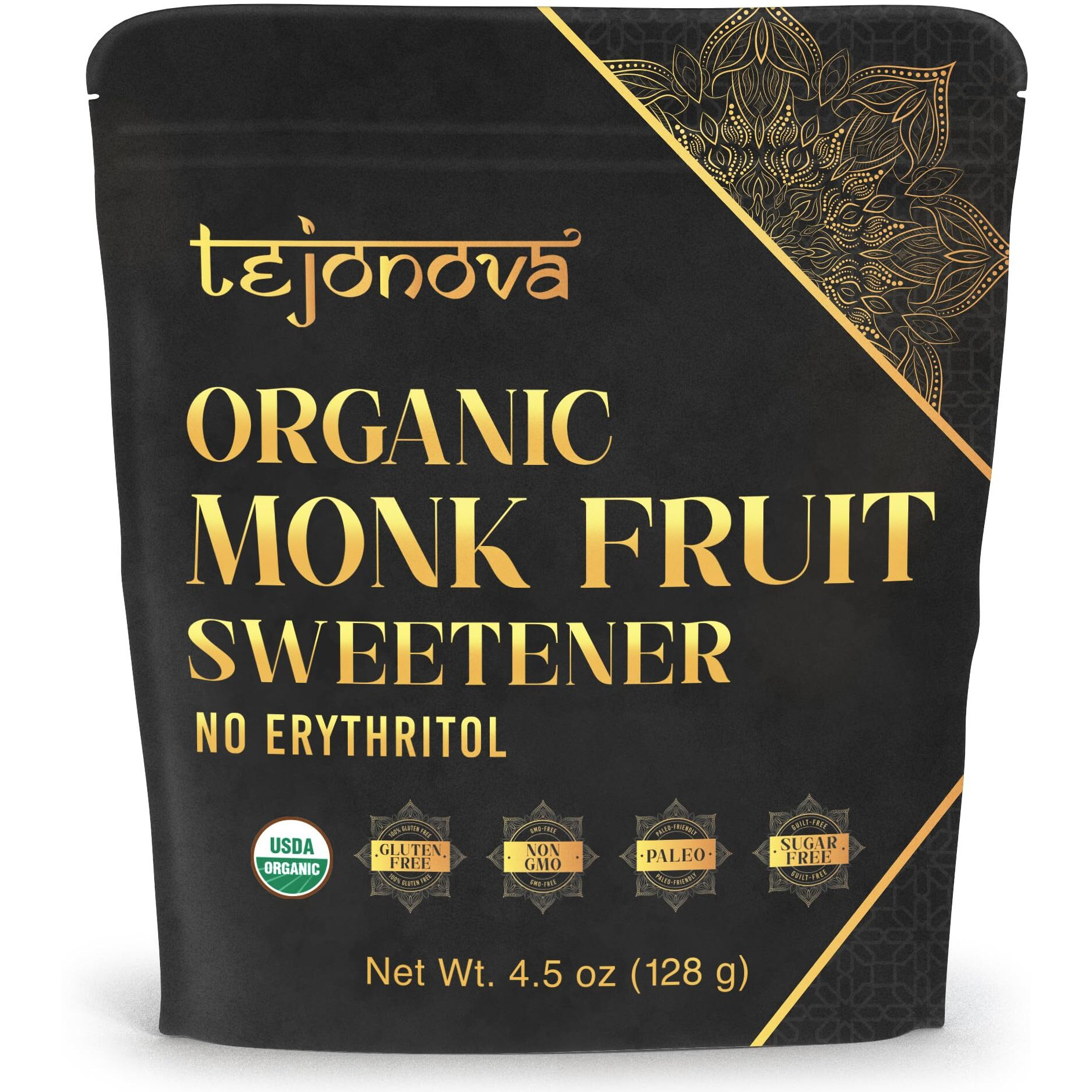 Organic Monk Fruit Powder, Pure Monk Fruit Sweetener No Erythritol, Monkfruit Sweetener Pure Goodness, Monk Fruit Sugar Susbtitute, Monk Fruit Extract Powder, 4.5Oz 413 Servings, By Tejonova