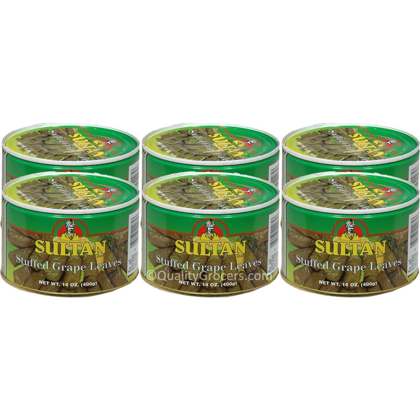 Sultan Vegetarian Stuffed Grape Leaves, Precooked Premium Dolma, Dolmades. Perfect For Mezze Platter, Serve Hot Or Cold, Appetizer Or Entr  E 14 Oz Pack Of 6