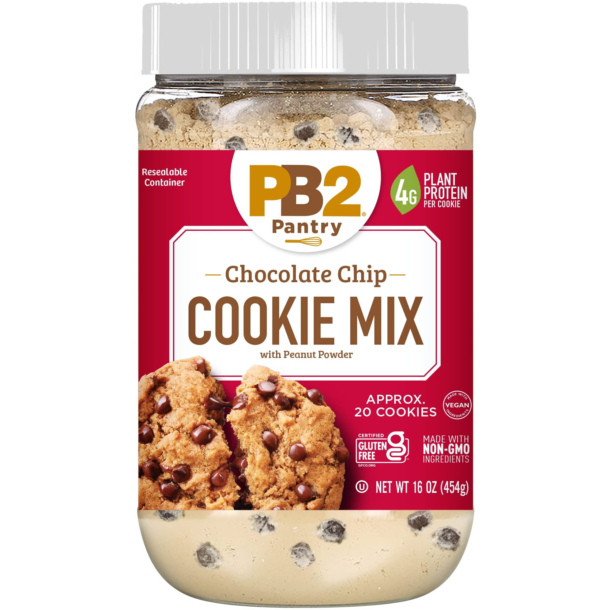 Pb2 Pantry Chocolate Chip Cookie Mix - 16 Oz Jar | Certified Vegan, Gluten Free, Non-Gmo, 4G Plant Protein Per Cookie