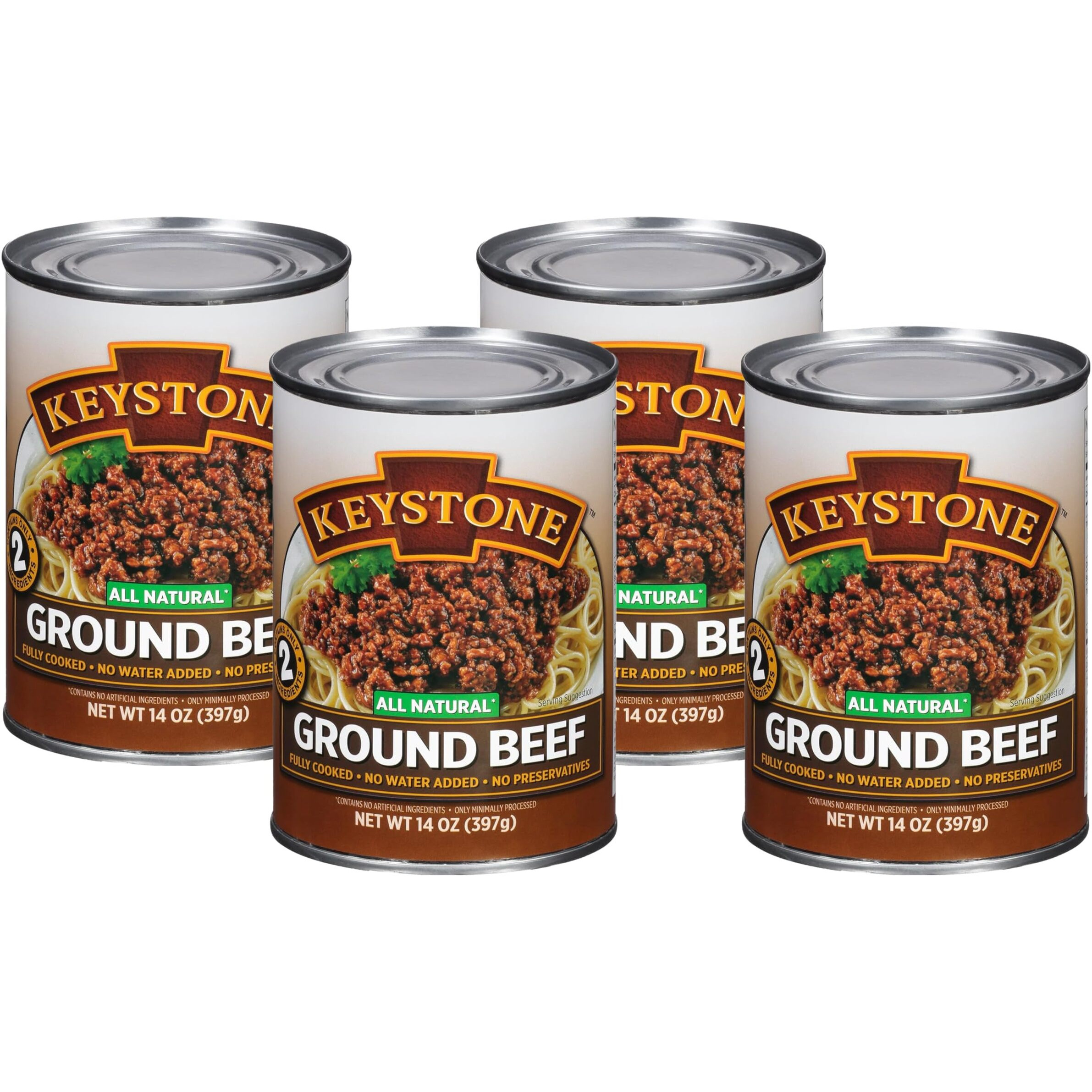 Keystone All Natural Ground Beef 14 Ounce Long Term Emergency Survival Food Canned Meat | Fully Cooked Ready To Eat | Gluten Free Family Pack Of 4