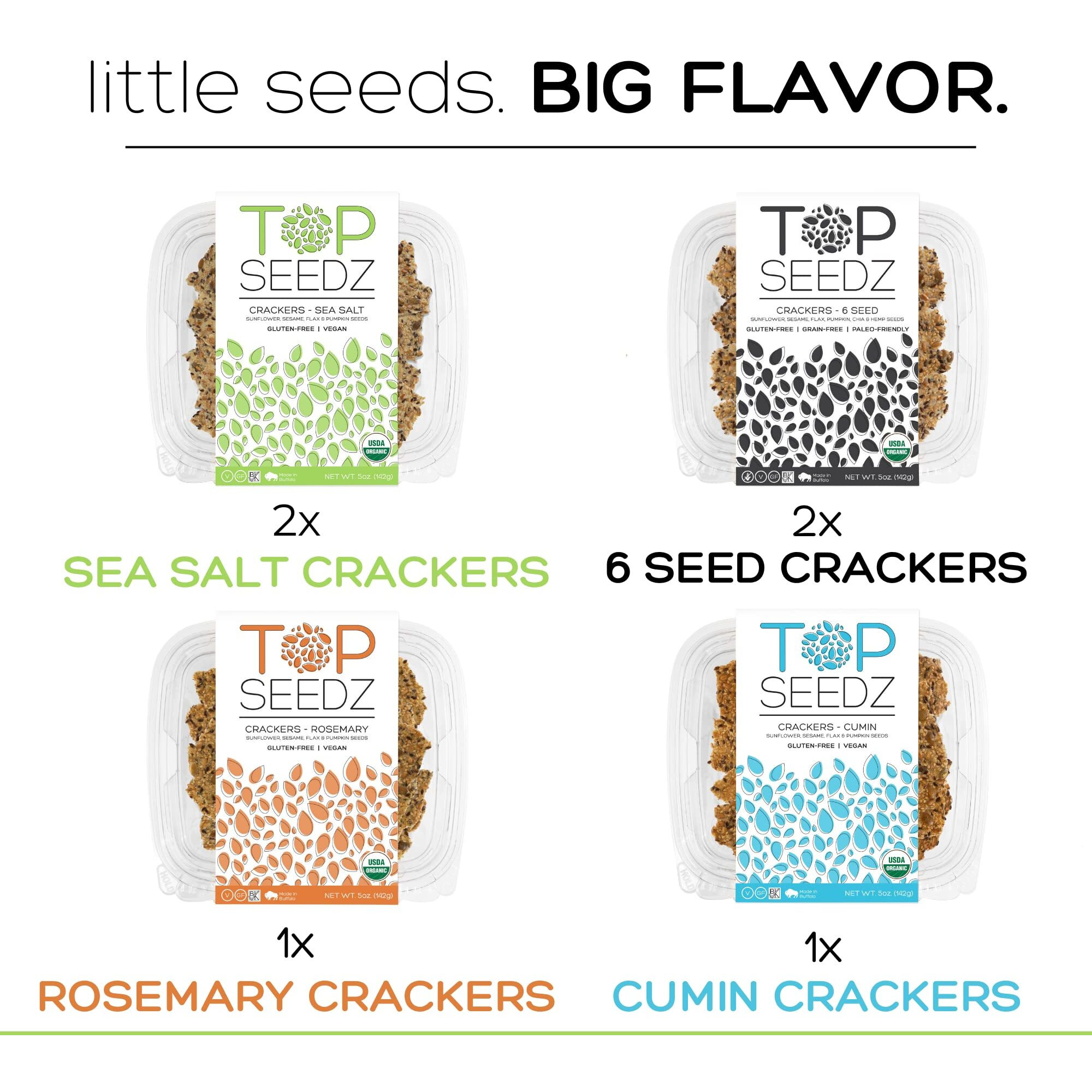 Top Seedz Certified Organic Gluten Free Savory Sensation Seed Crackers | 6-Pack | 5 Ounces | Healthy Vegan Crackers With Plant Based Protein | Made Of Sunflower, Flax, Sesame And Pumpkin Seed