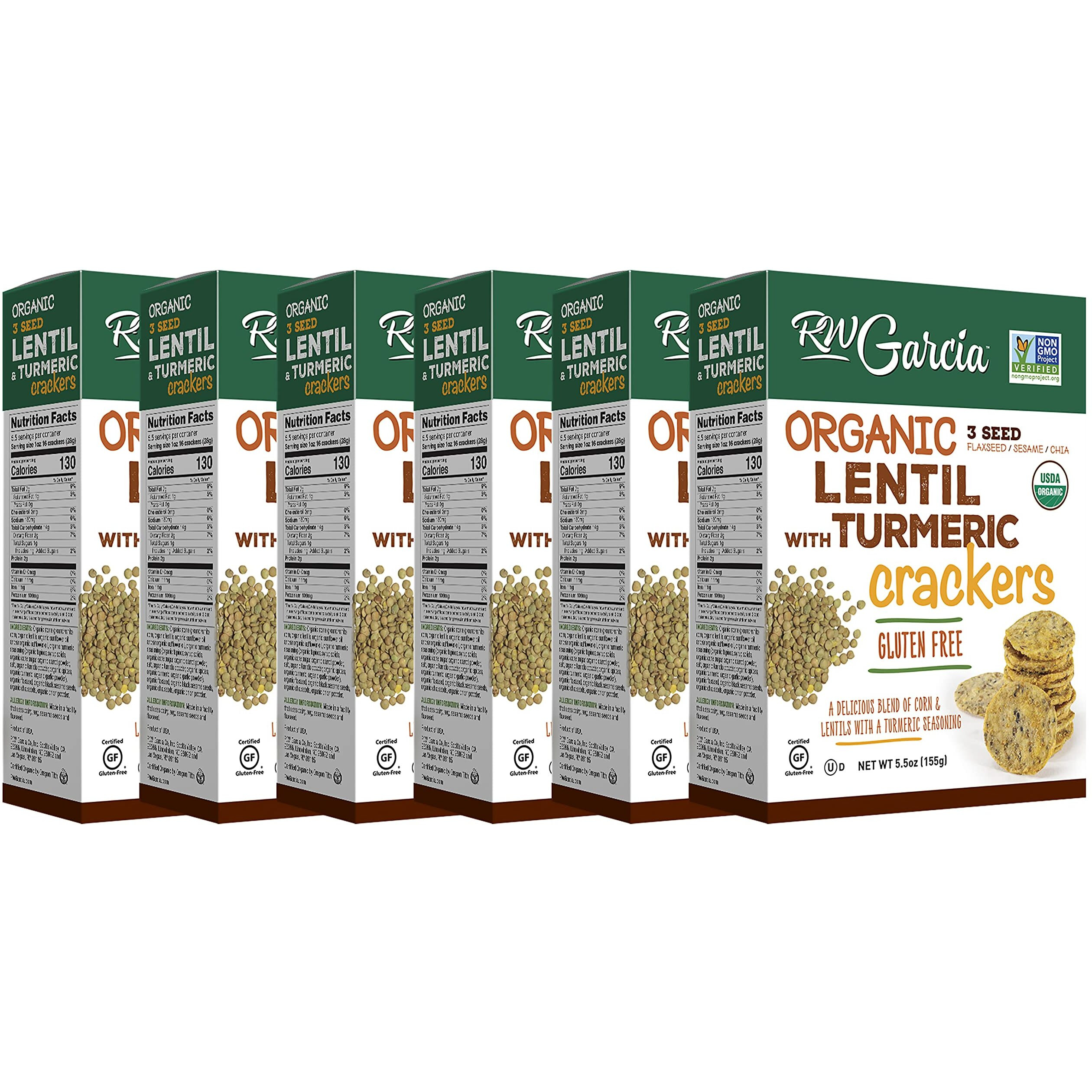 Rw Garcia Organic Lentil & Turmeric Crackers, Gluten Free, 5.5Oz Boxes, 6 Pack
