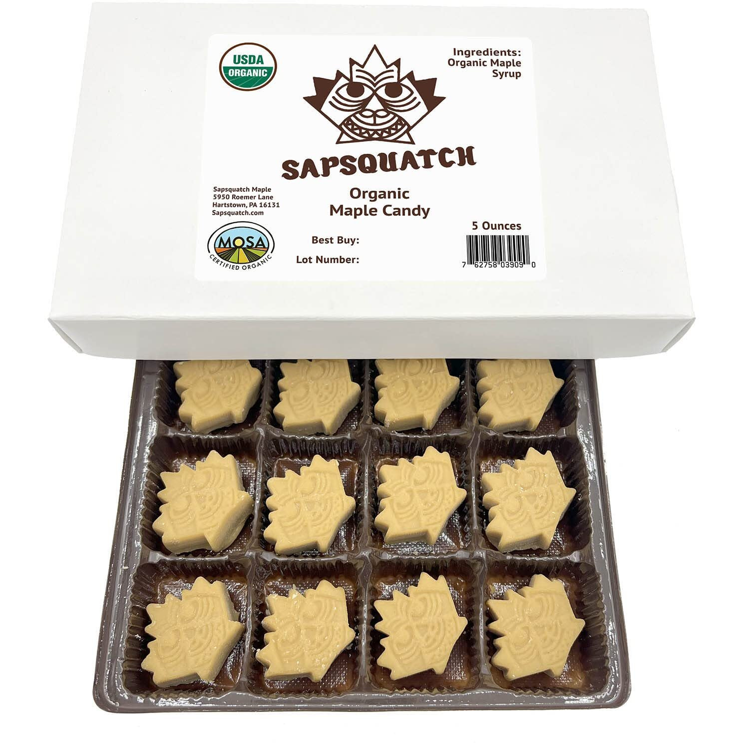 Sapsquatch Organic Maple Candy - 5 Ounces - Pure Maple Syrup Sugar Leaf Candy
