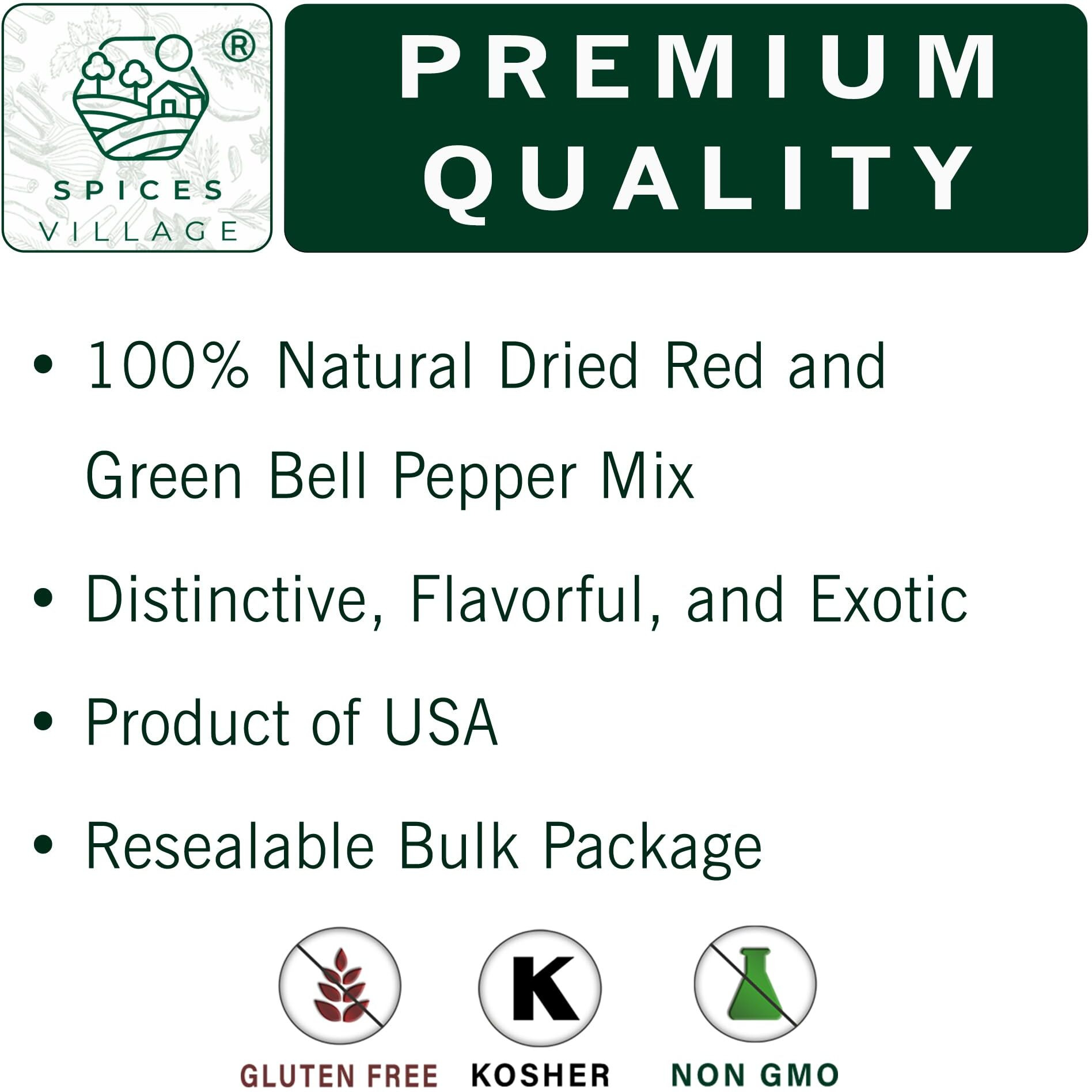Spices Village Dehydrated Red And Green Bell Peppers Mix, Dried Bell Pepper Flakes, 16 Oz (1 Lb), Dried Ramen Toppings, Bulk Dried Vegetables For Soup Mix, Kosher, Gluten Free, Non Gmo