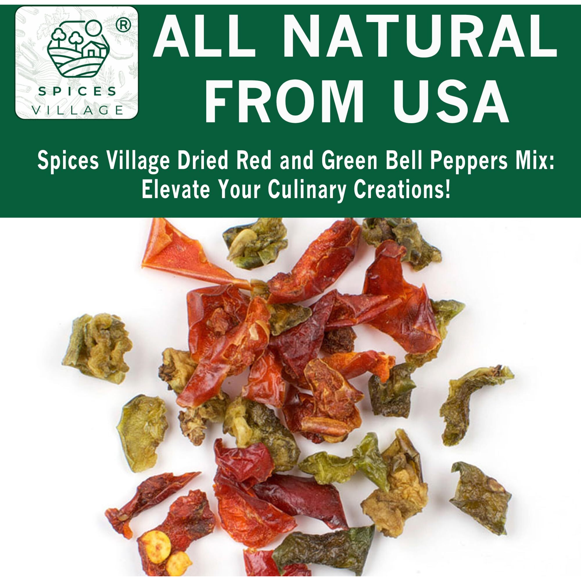Spices Village Dehydrated Red And Green Bell Peppers Mix, Dried Bell Pepper Flakes, 16 Oz (1 Lb), Dried Ramen Toppings, Bulk Dried Vegetables For Soup Mix, Kosher, Gluten Free, Non Gmo
