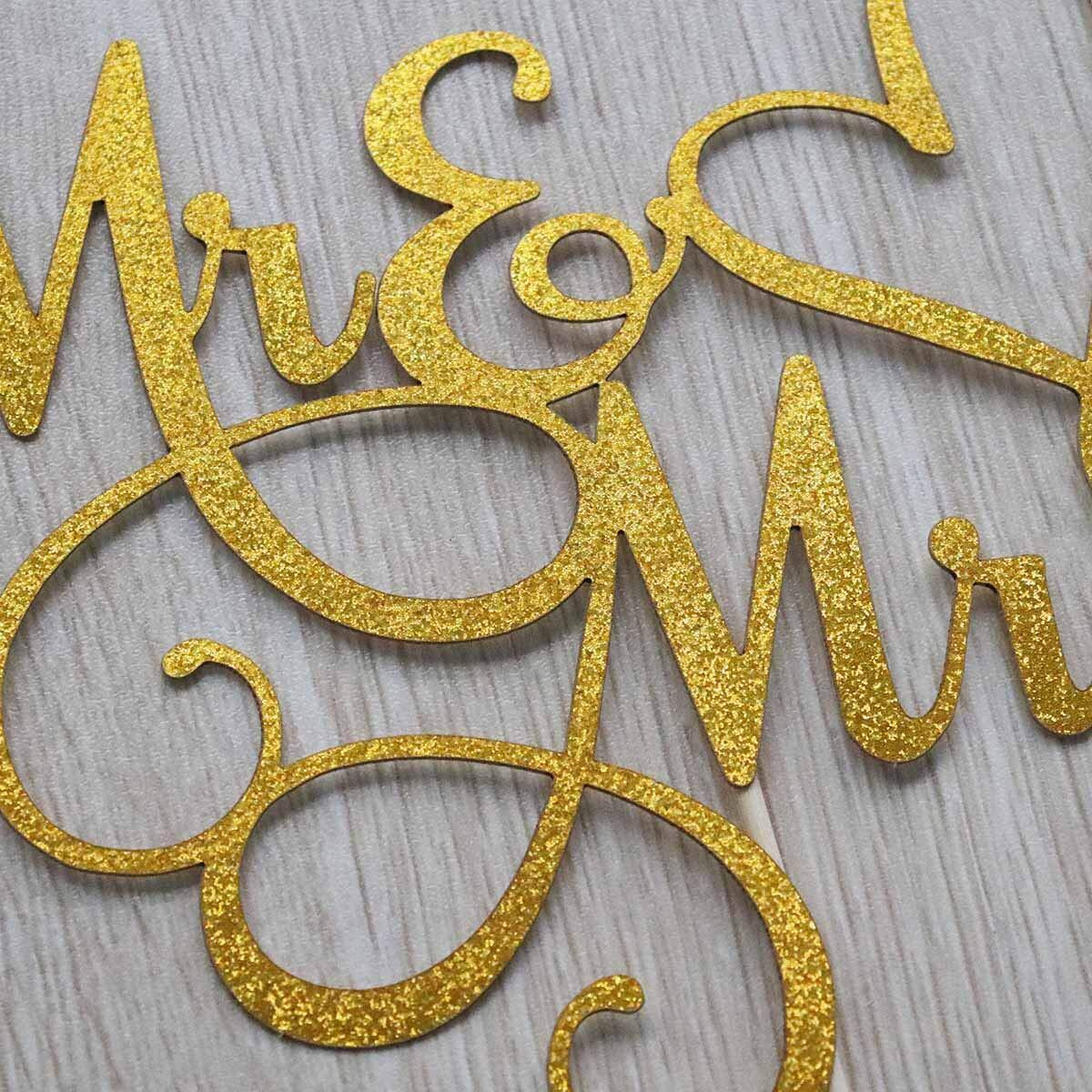 Aminjie Gold Glitter Mr & Mrs Cake Topper - Wedding, Engagement, Wedding Anniversary Cake Toppers Decorations