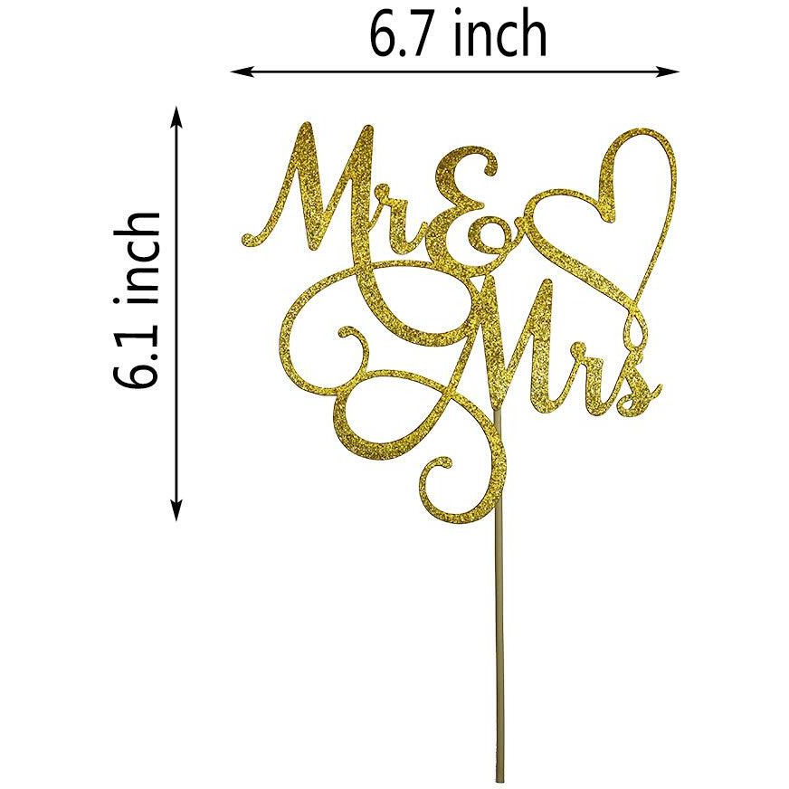 Aminjie Gold Glitter Mr & Mrs Cake Topper - Wedding, Engagement, Wedding Anniversary Cake Toppers Decorations