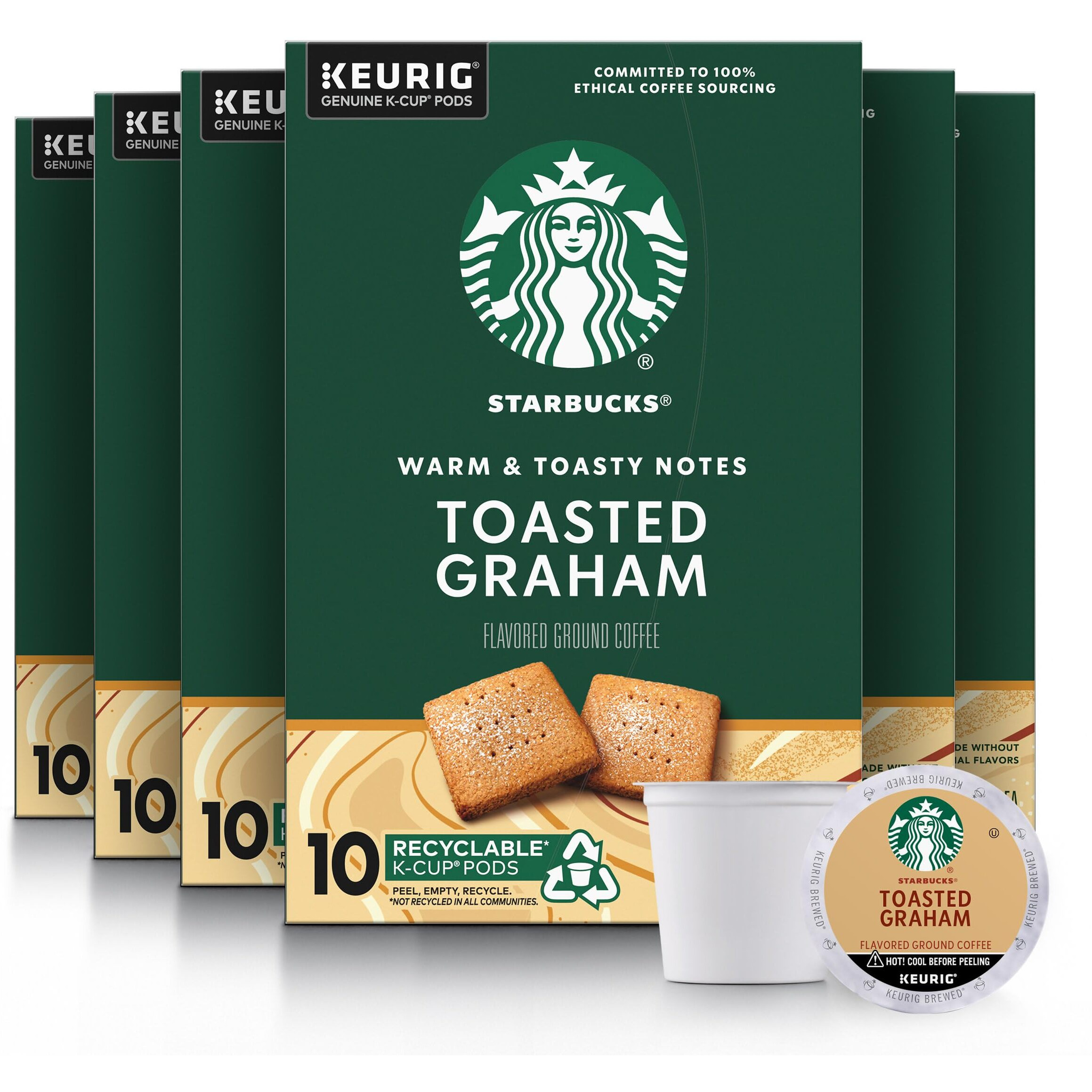 Starbucks K-Cup Coffee Pods, Toasted Graham Flavored Coffee, Naturally Flavored, 100% Arabica, 6 Boxes (60 Pods Total)