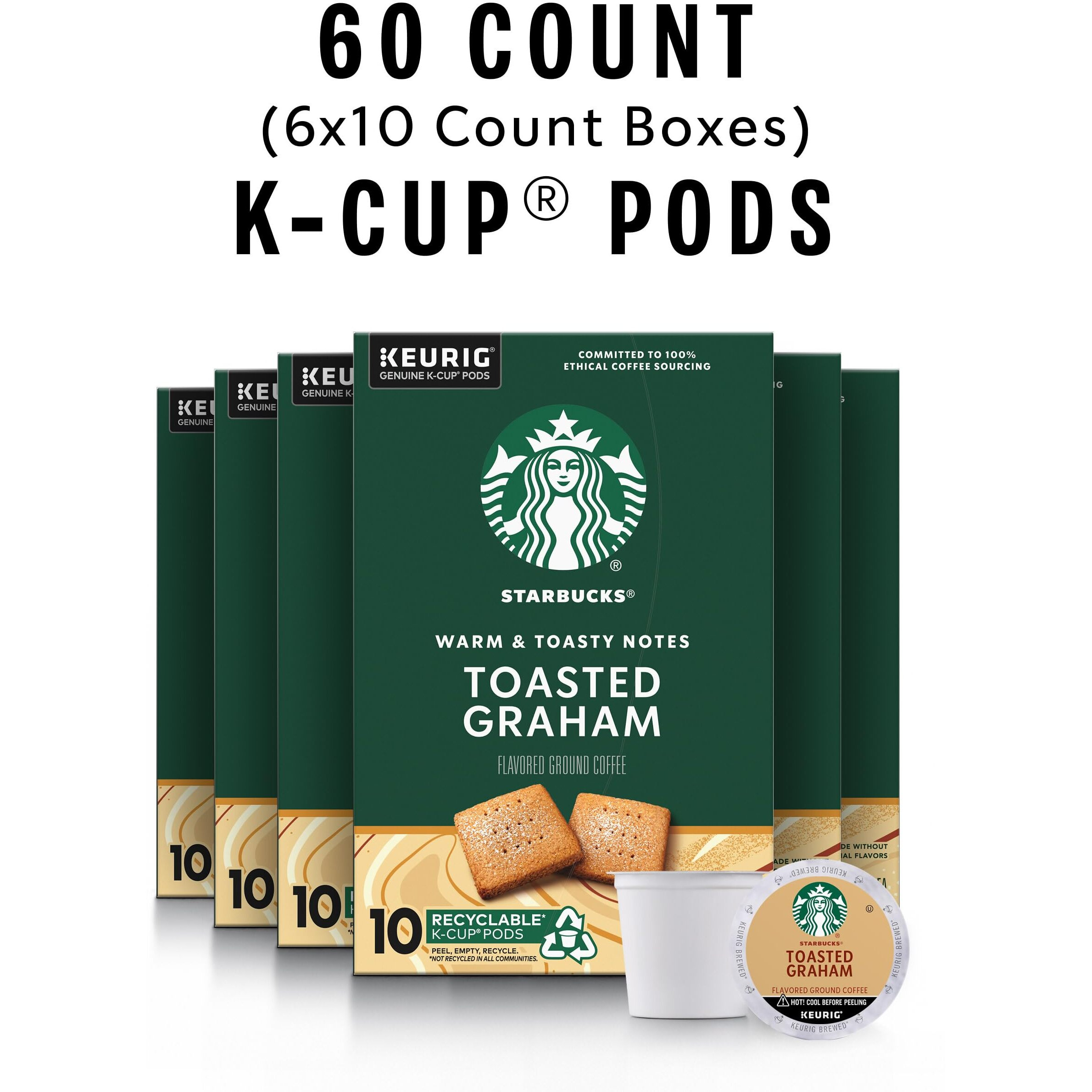 Starbucks K-Cup Coffee Pods, Toasted Graham Flavored Coffee, Naturally Flavored, 100% Arabica, 6 Boxes (60 Pods Total)