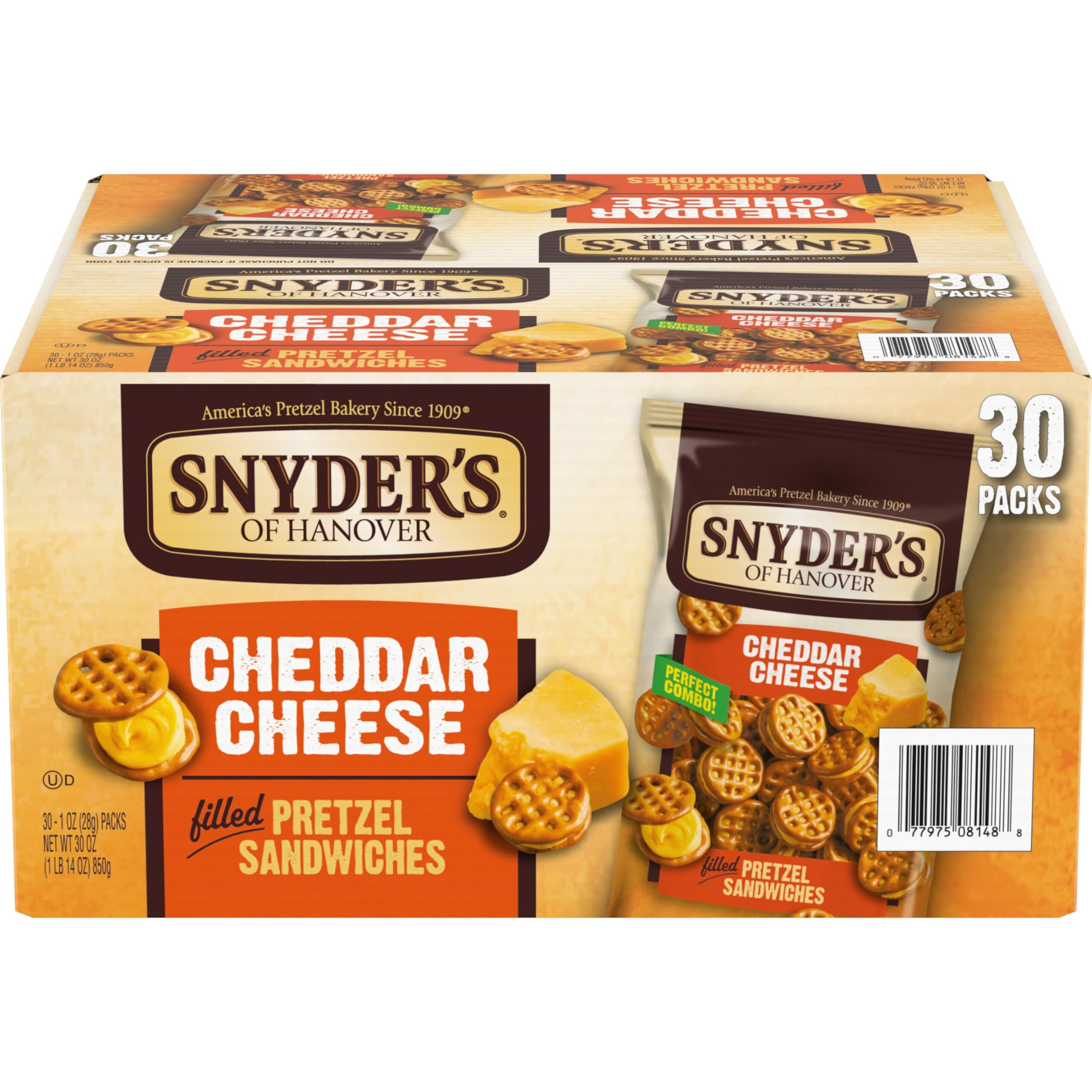Snyder's Of Hanover Pretzel Sandwiches, Cheddar Cheese, Snack Packs, 30 Ct