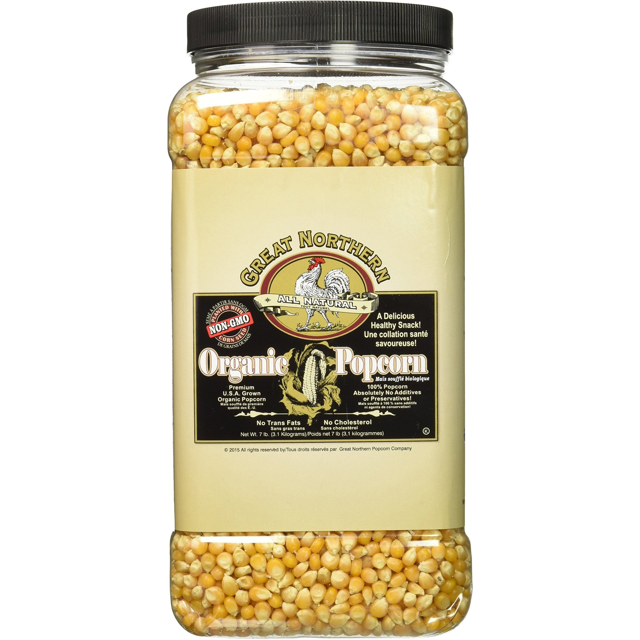 Organic Popcorn Kernels - 7Lbs Resealable Bulk Jug Of Gourmet Popping Corn For Microwave, Stovetop, And Popper Machines By Great Northern Popcorn