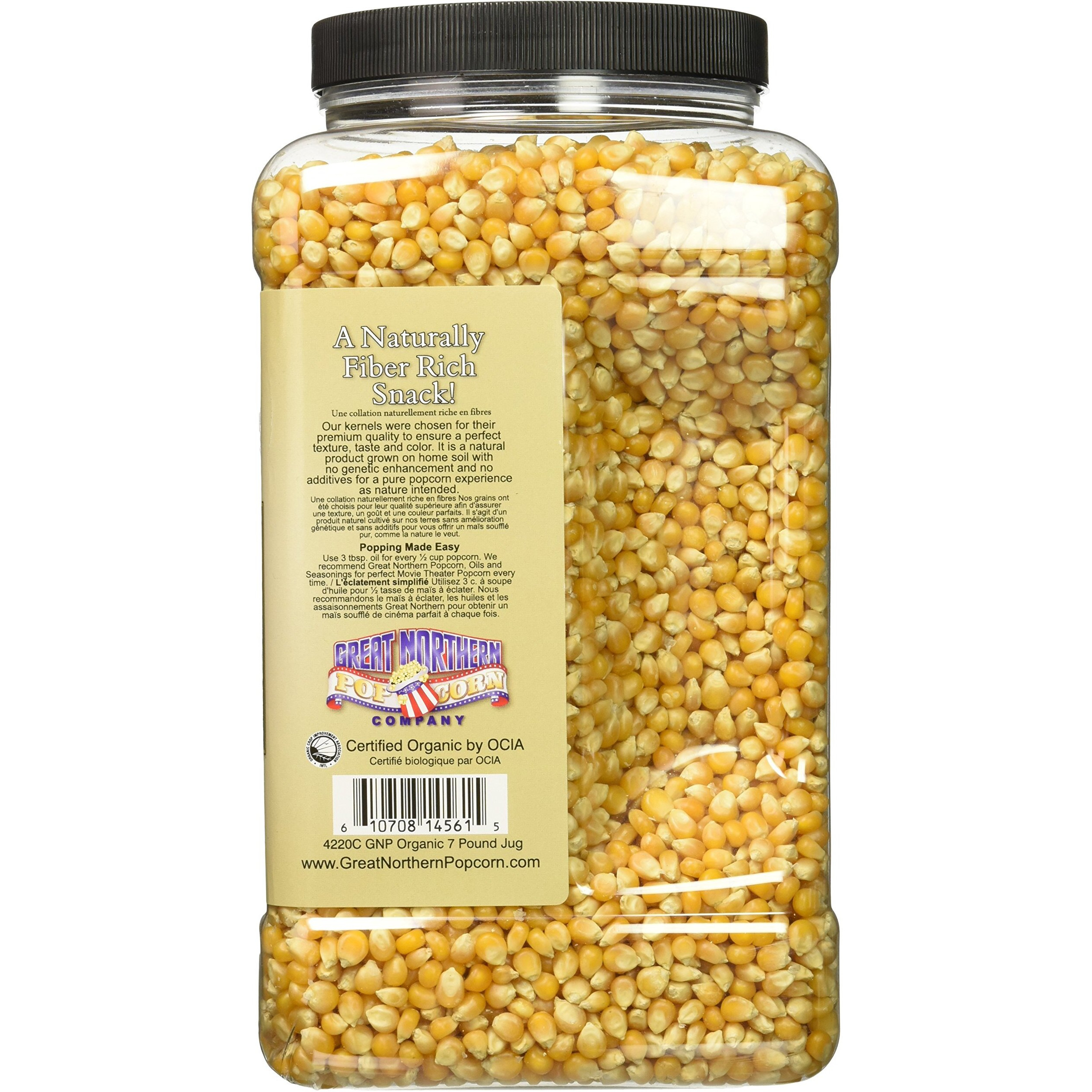 Organic Popcorn Kernels - 7Lbs Resealable Bulk Jug Of Gourmet Popping Corn For Microwave, Stovetop, And Popper Machines By Great Northern Popcorn