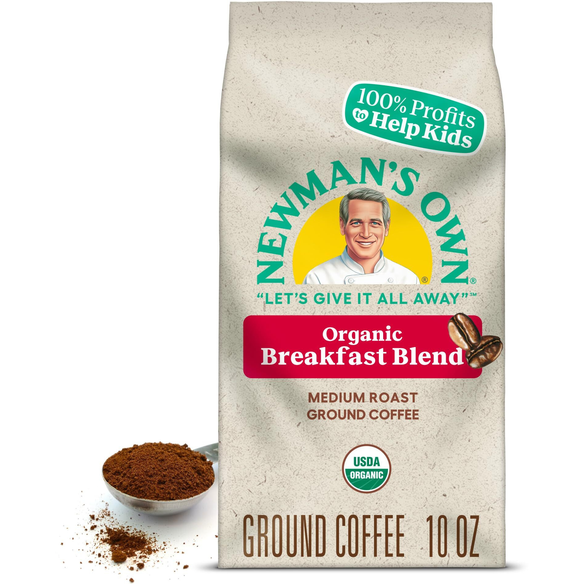 Newman's Own Organics Breakfast Blend, Ground Coffee, Fair Trade Certified, Medium Roast, Bagged 10Oz