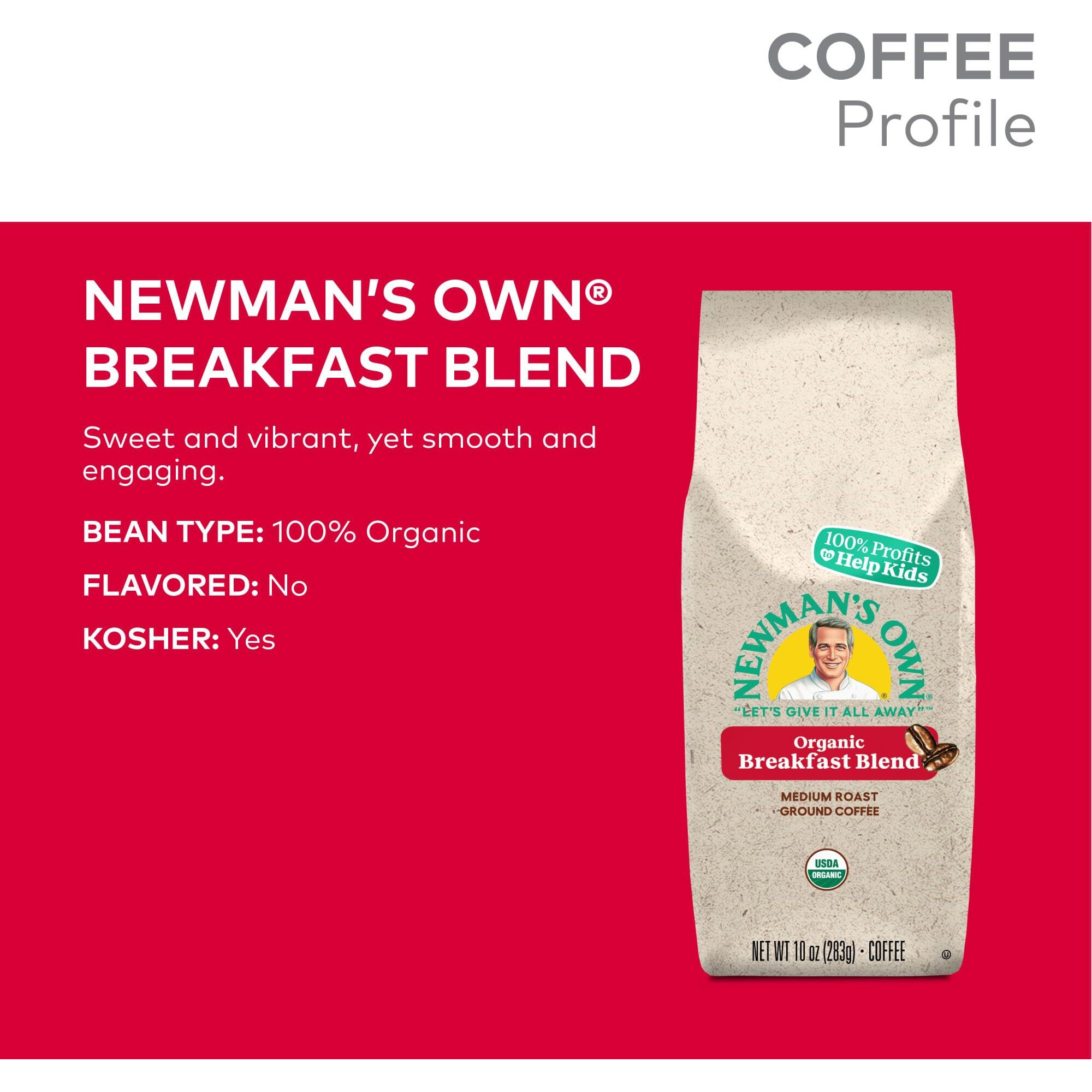 Newman's Own Organics Breakfast Blend, Ground Coffee, Fair Trade Certified, Medium Roast, Bagged 10Oz