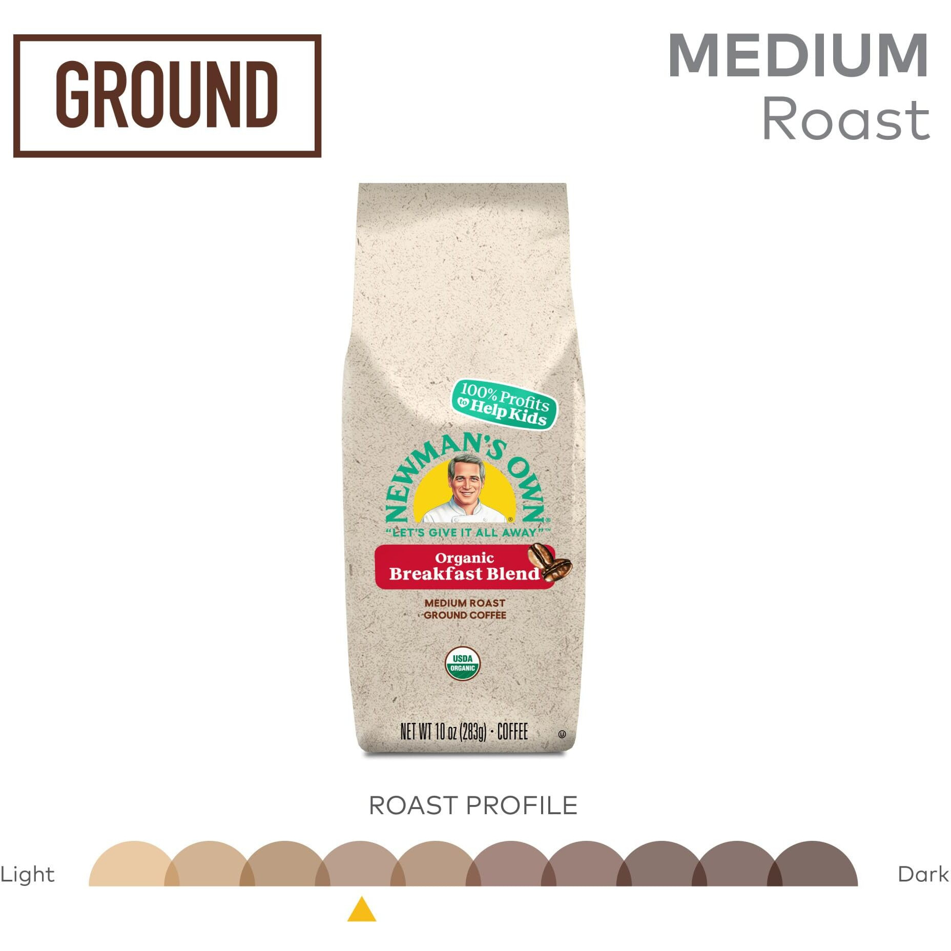 Newman's Own Organics Breakfast Blend, Ground Coffee, Fair Trade Certified, Medium Roast, Bagged 10Oz