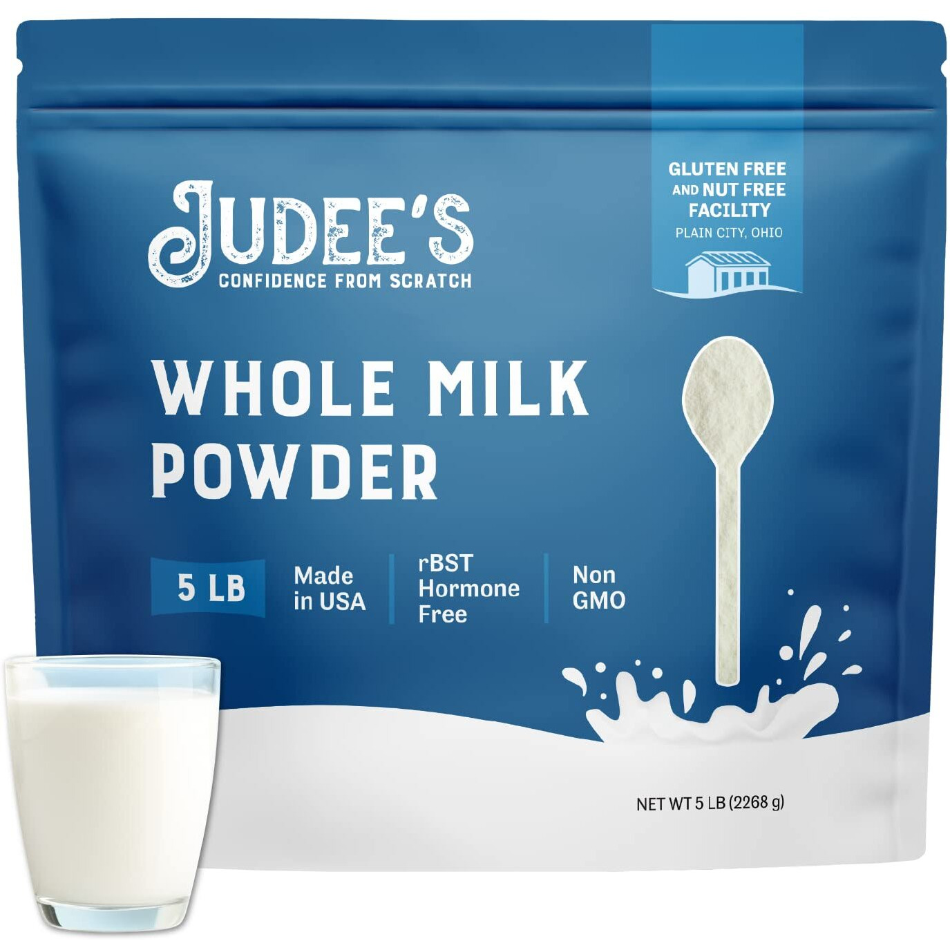 Judee's Whole Milk Powder 5 Lb - 100% Non-Gmo, Rbst Hormone-Free, Gluten-Free & Nut-Free - Pantry Staple, Baking Ready, Great For Travel And Reconstituting - Made In Usa