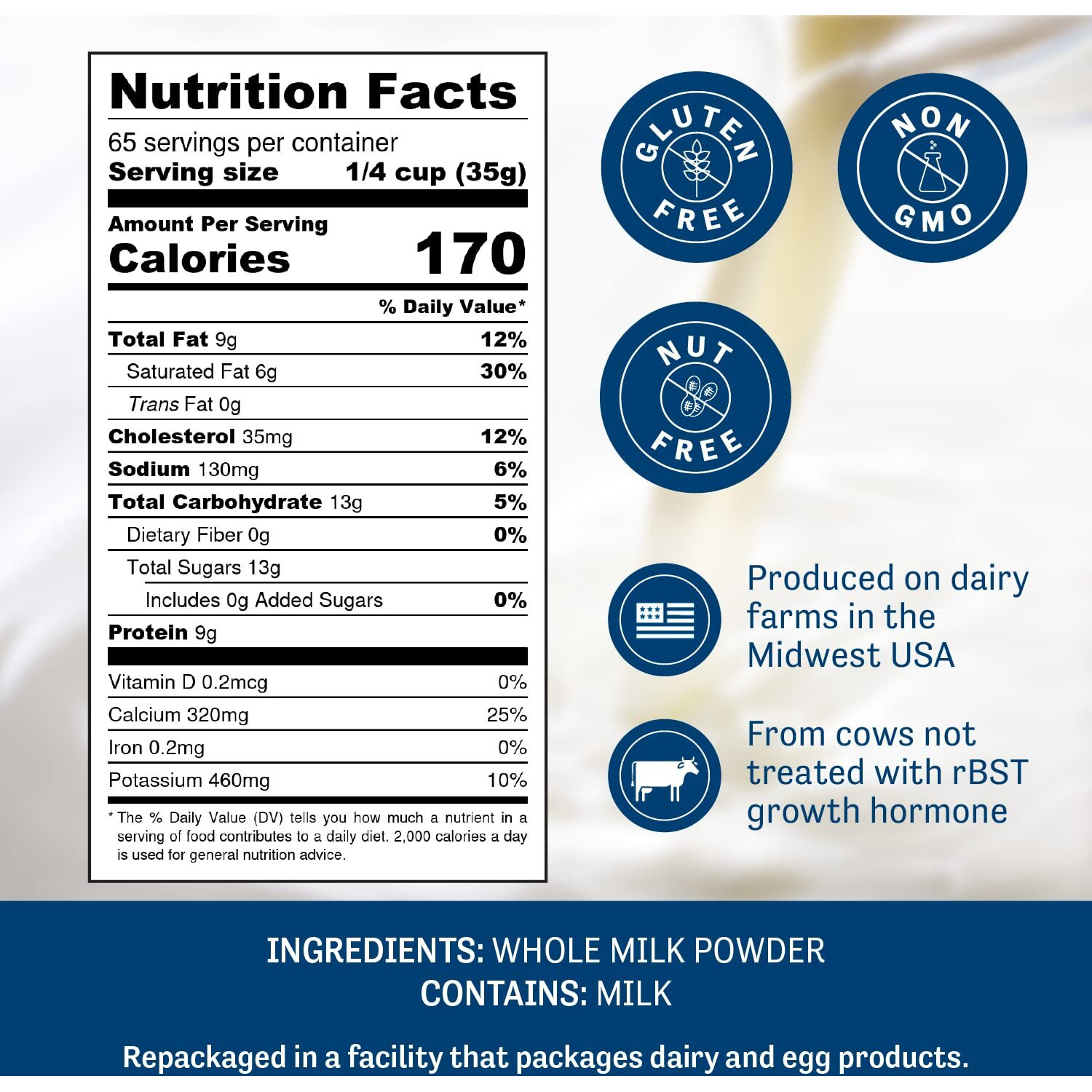 Judee's Whole Milk Powder 5 Lb - 100% Non-Gmo, Rbst Hormone-Free, Gluten-Free & Nut-Free - Pantry Staple, Baking Ready, Great For Travel And Reconstituting - Made In Usa