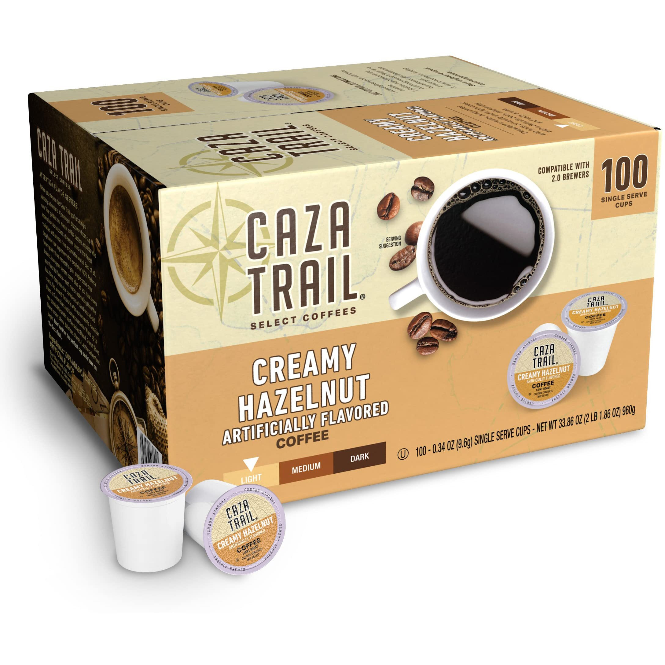 Caza Trail Coffee Pods, Creamy Hazelnut, Single Serve 100 Count (Pack Of 1)(Packaging May Vary)